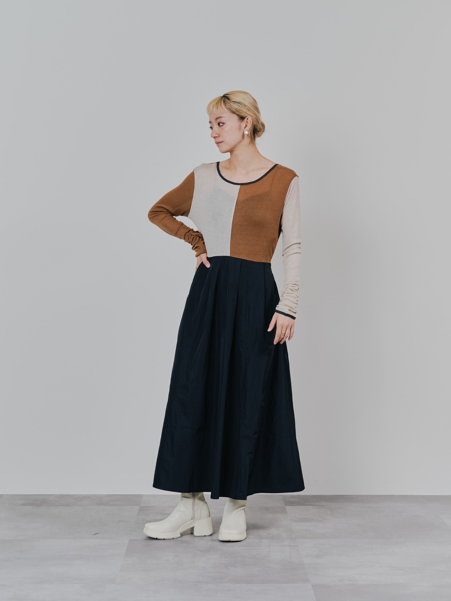 配色切替ワンピース [601417] black