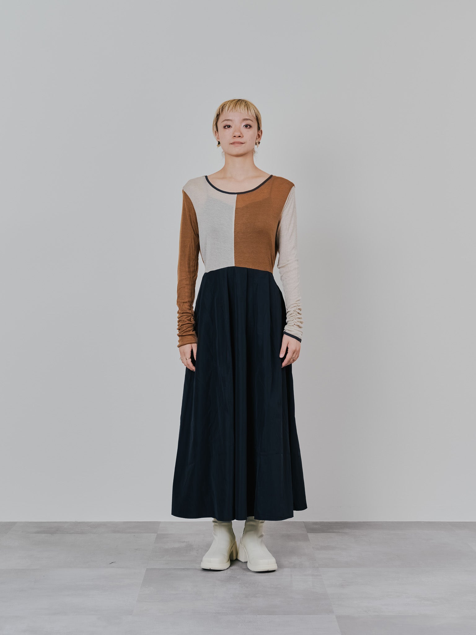 配色切替ワンピース [601417] black