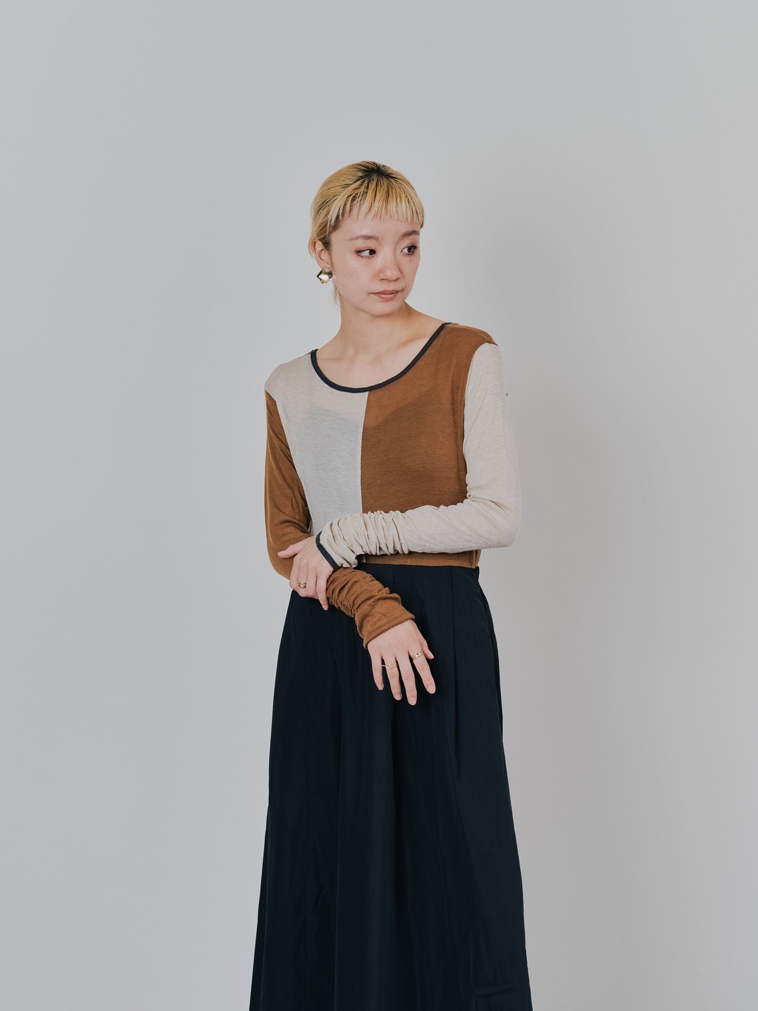 配色切替ワンピース [601417] black