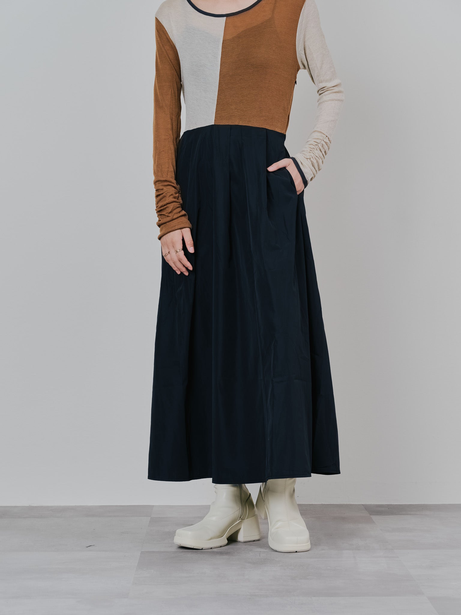 配色切替ワンピース [601417] black