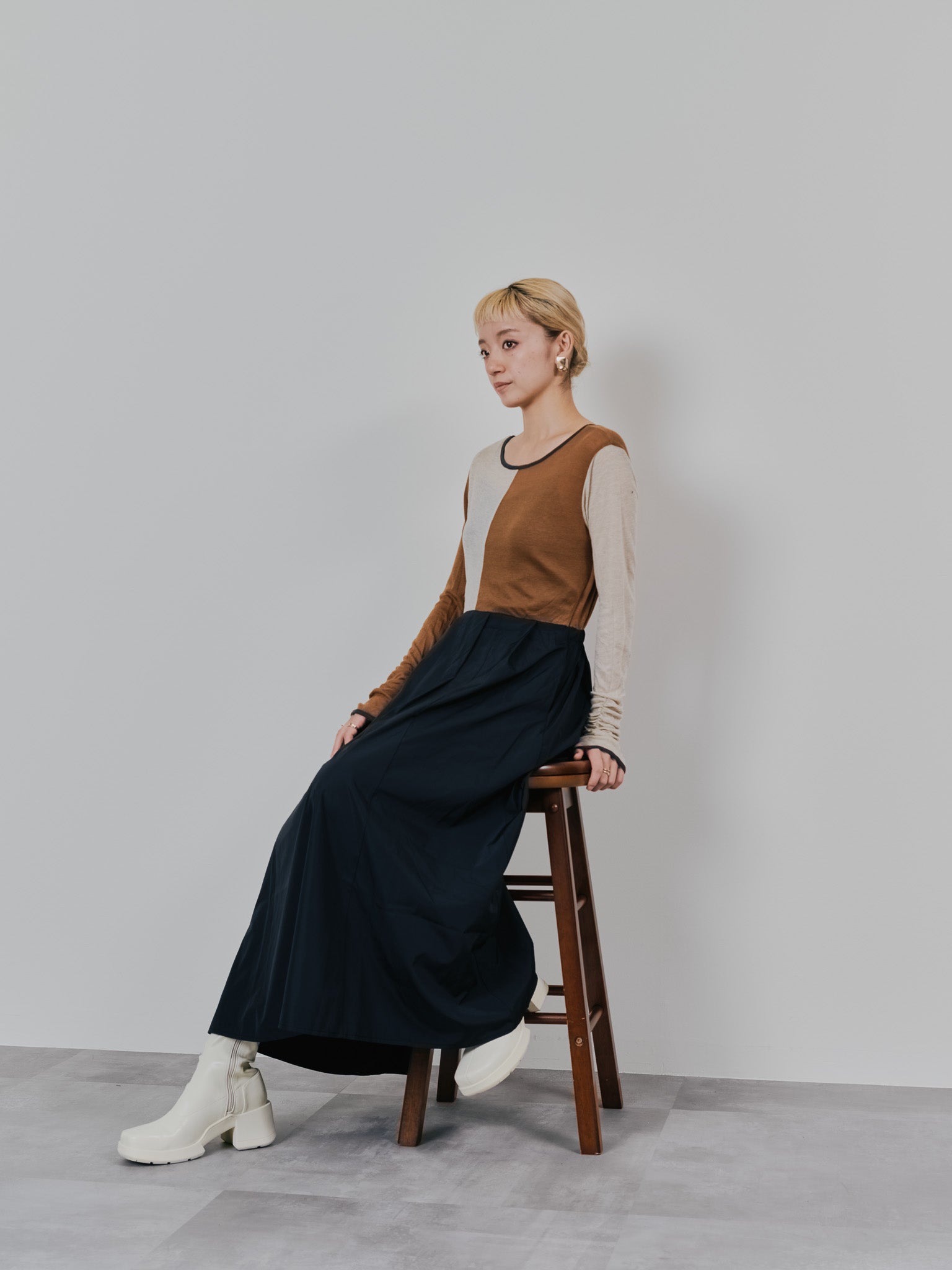 配色切替ワンピース [601417] black