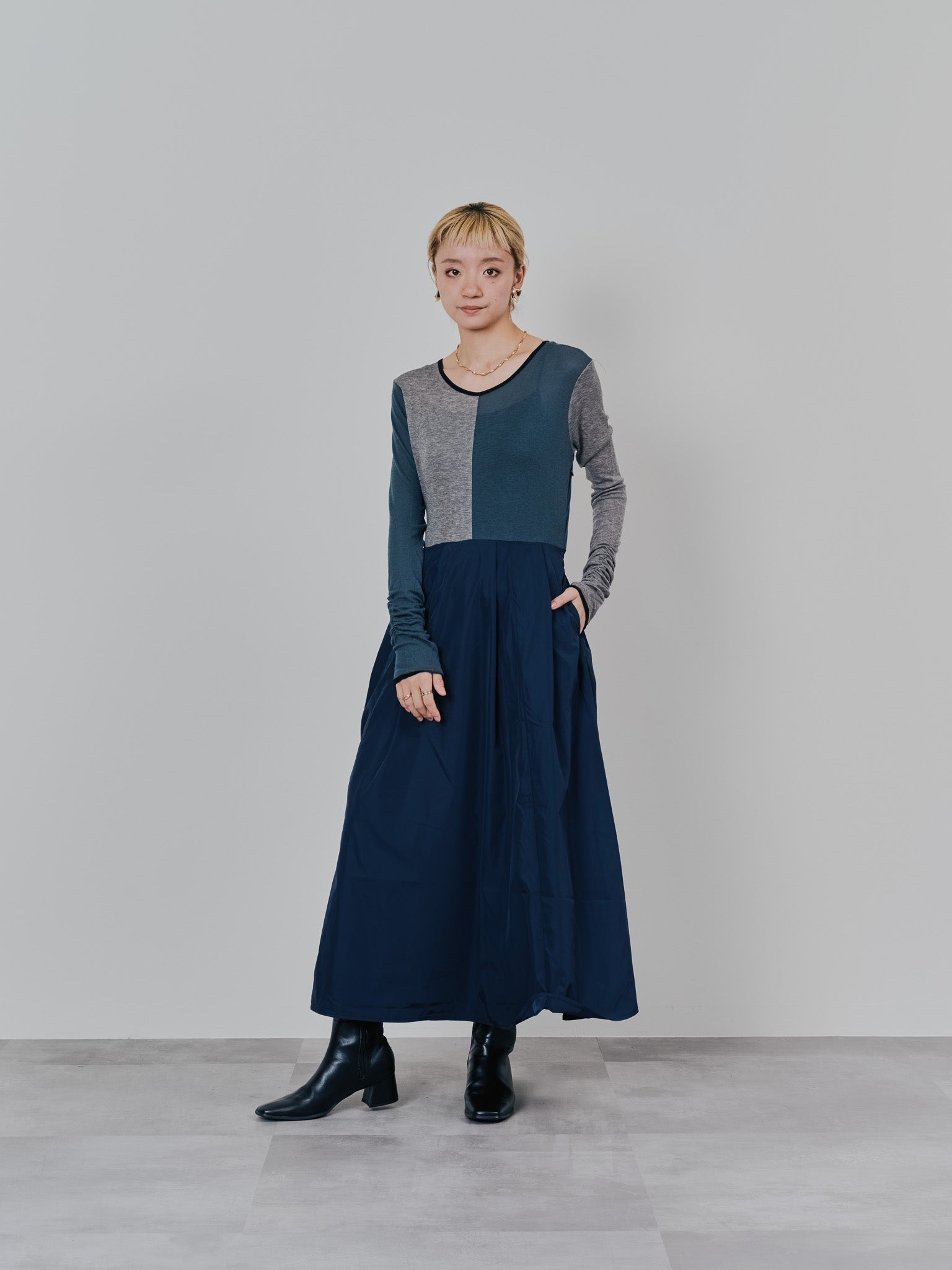配色切替ワンピース [601417] dark navy
