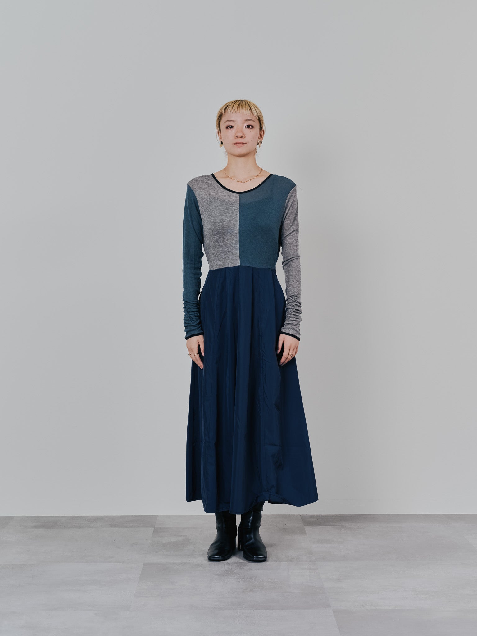 配色切替ワンピース [601417] dark navy