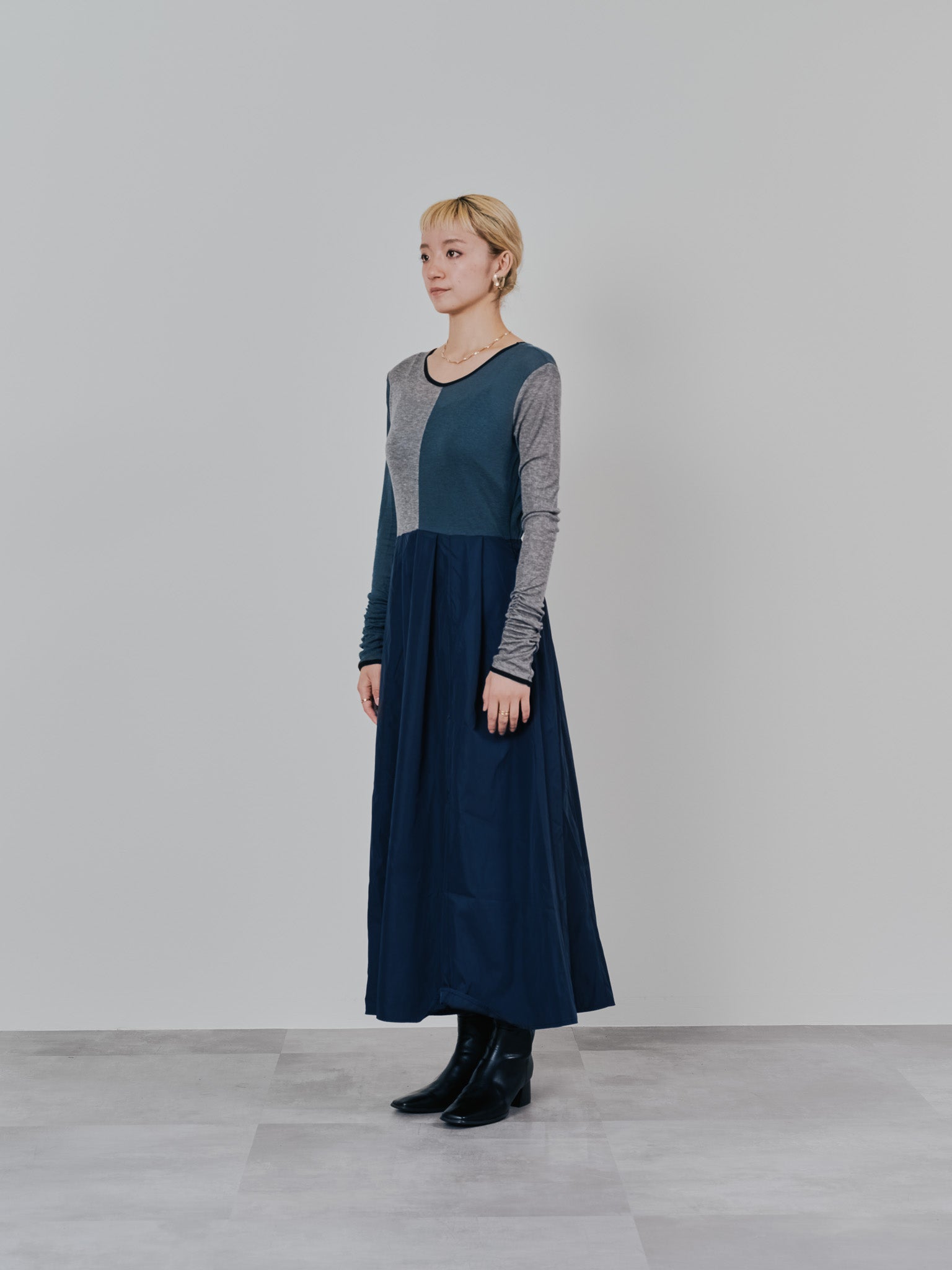 配色切替ワンピース [601417] dark navy