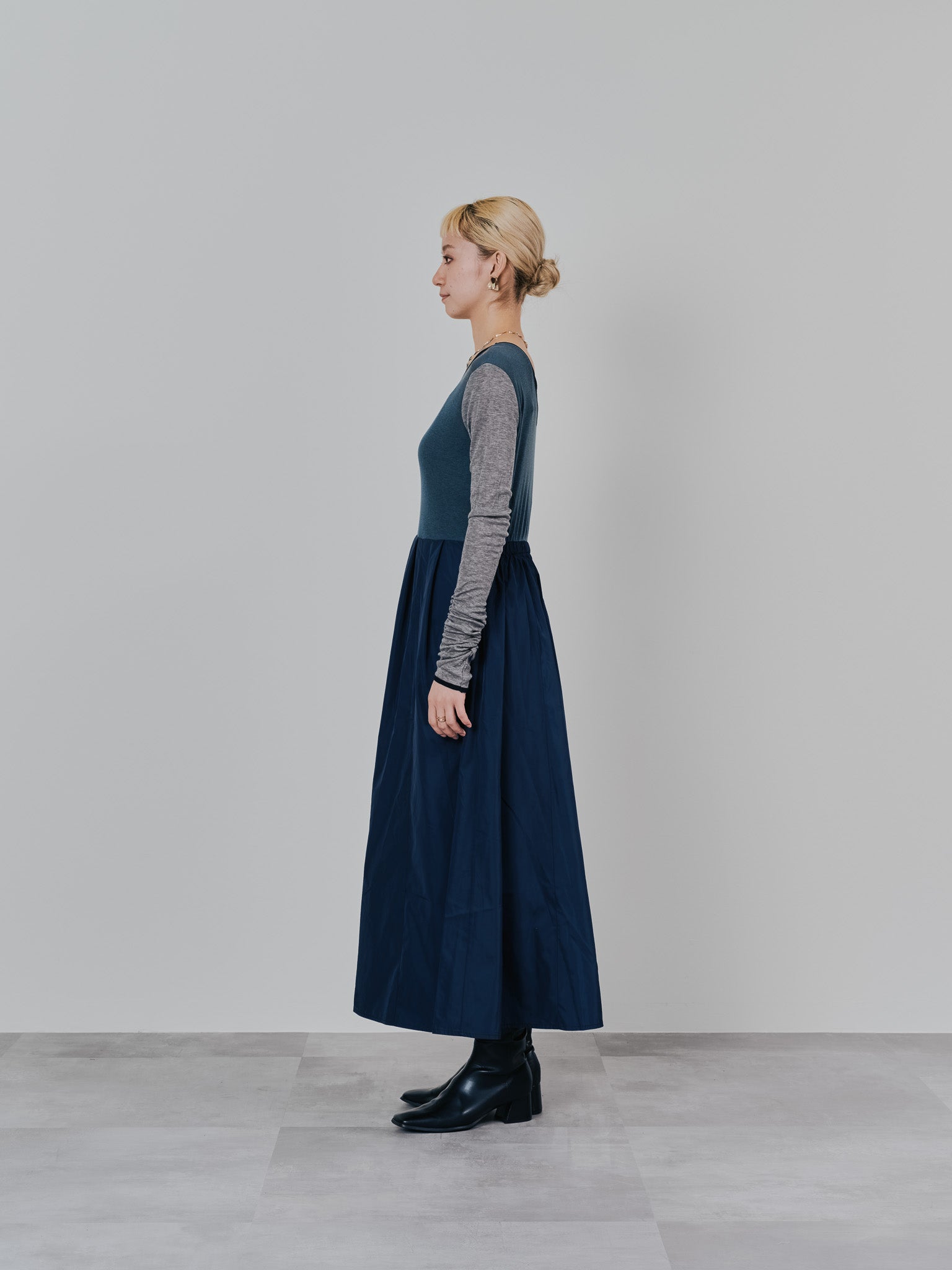 配色切替ワンピース [601417] dark navy