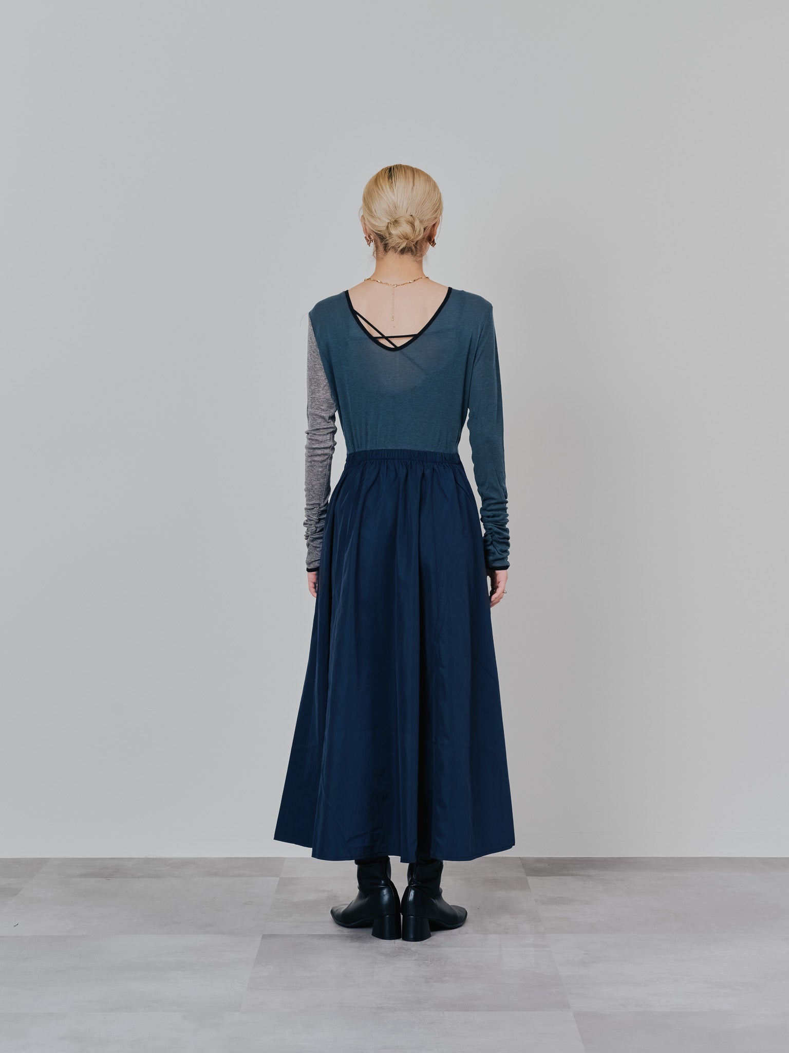 配色切替ワンピース [601417] dark navy