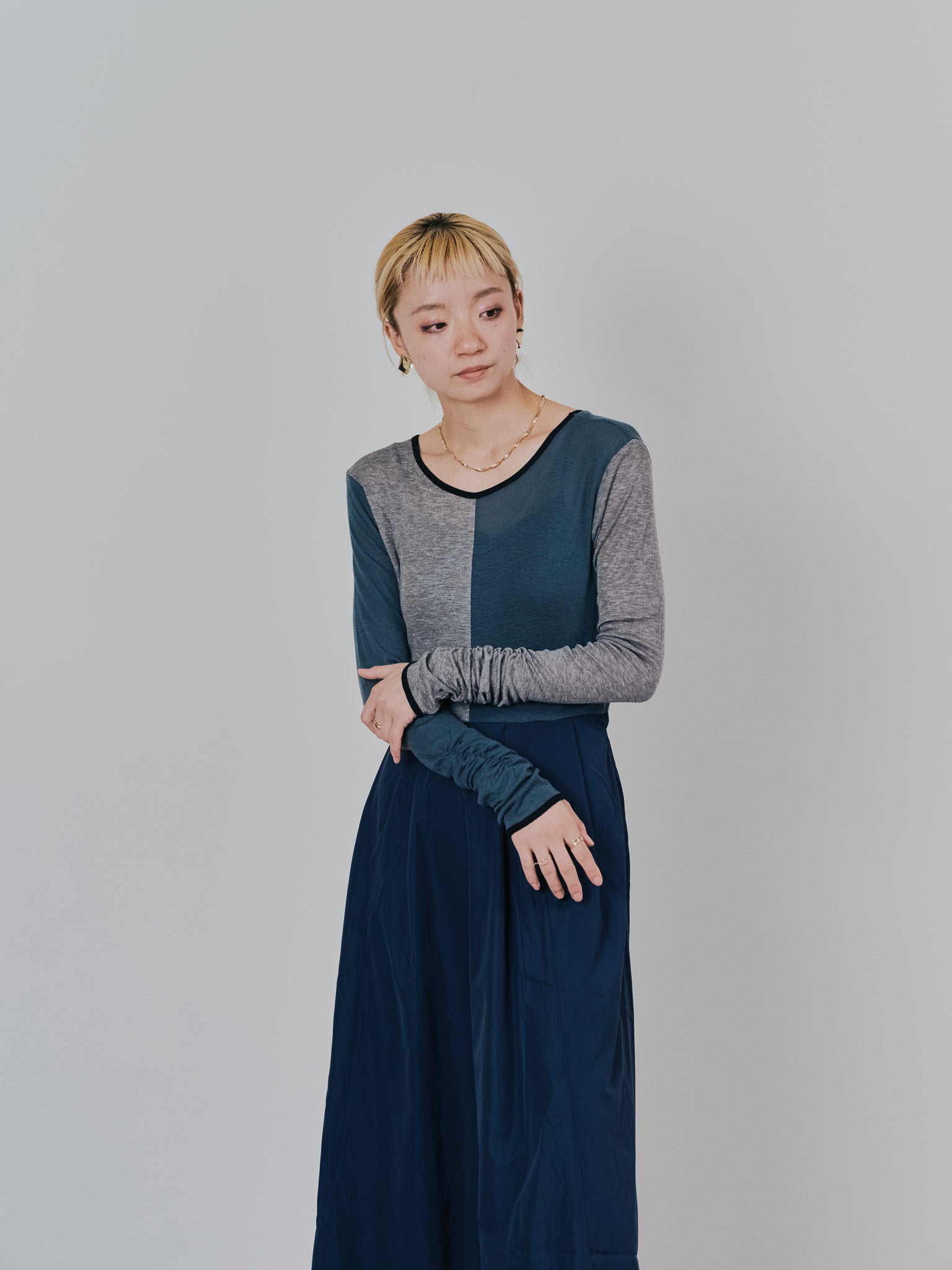 配色切替ワンピース [601417] dark navy