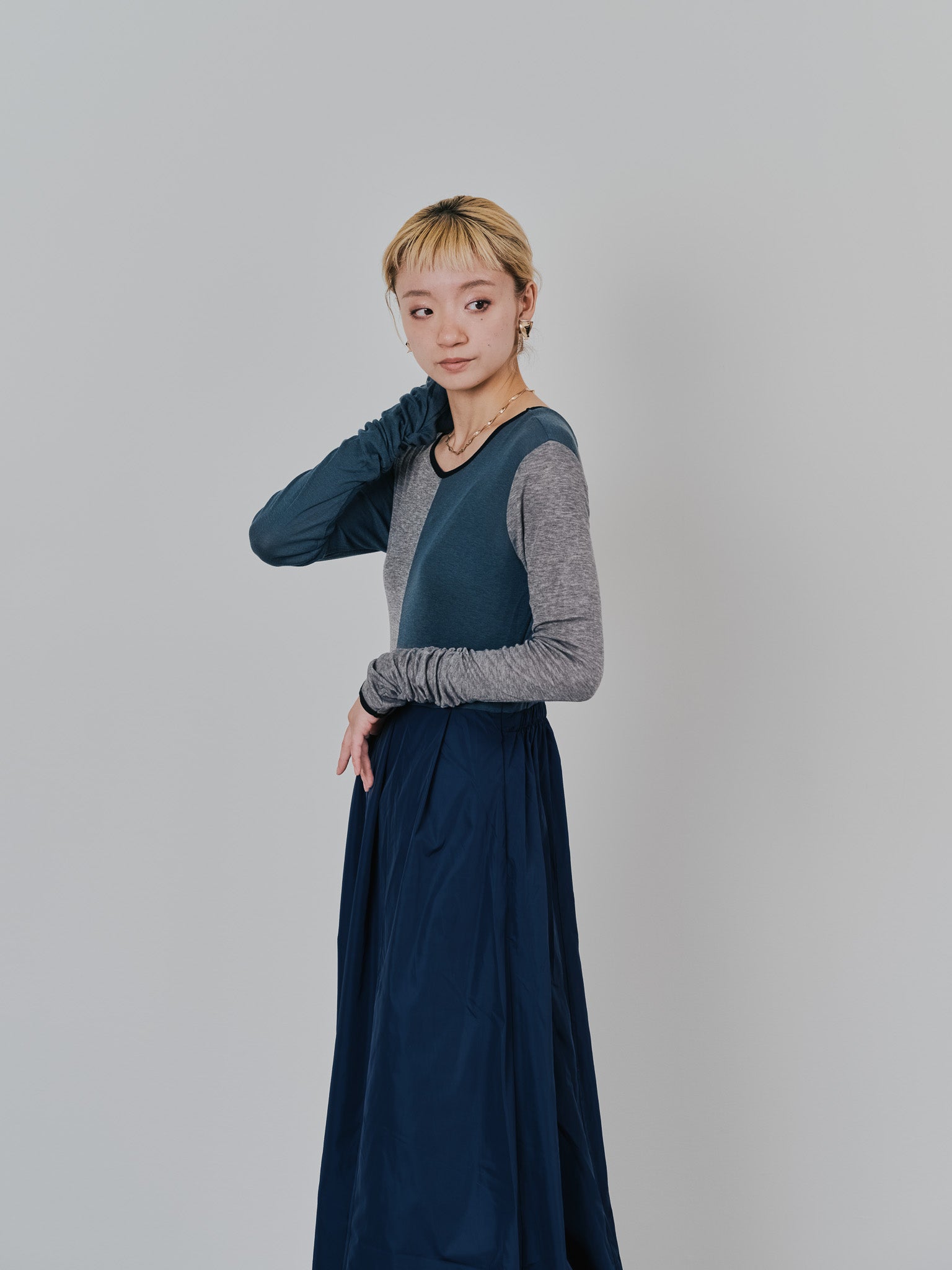 配色切替ワンピース [601417] dark navy