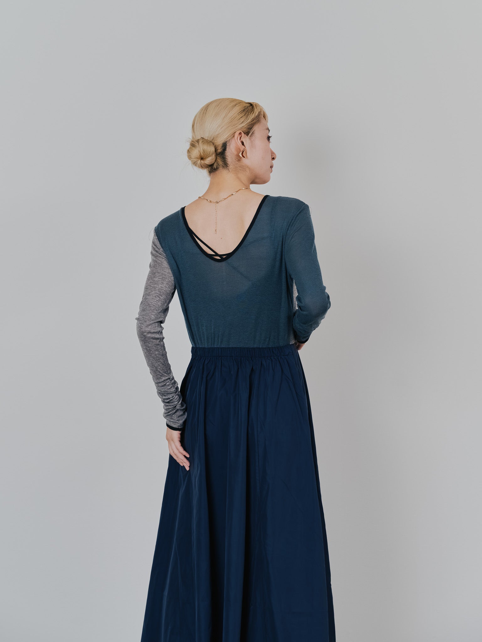 配色切替ワンピース [601417] dark navy