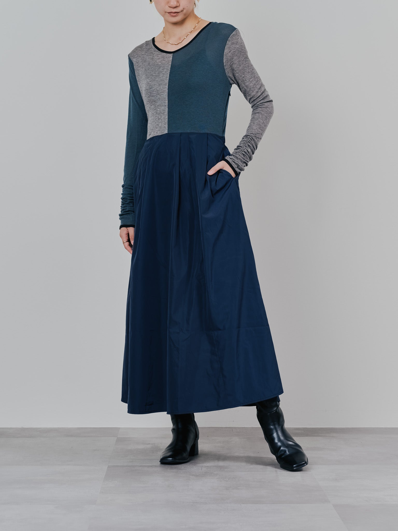 配色切替ワンピース [601417] dark navy