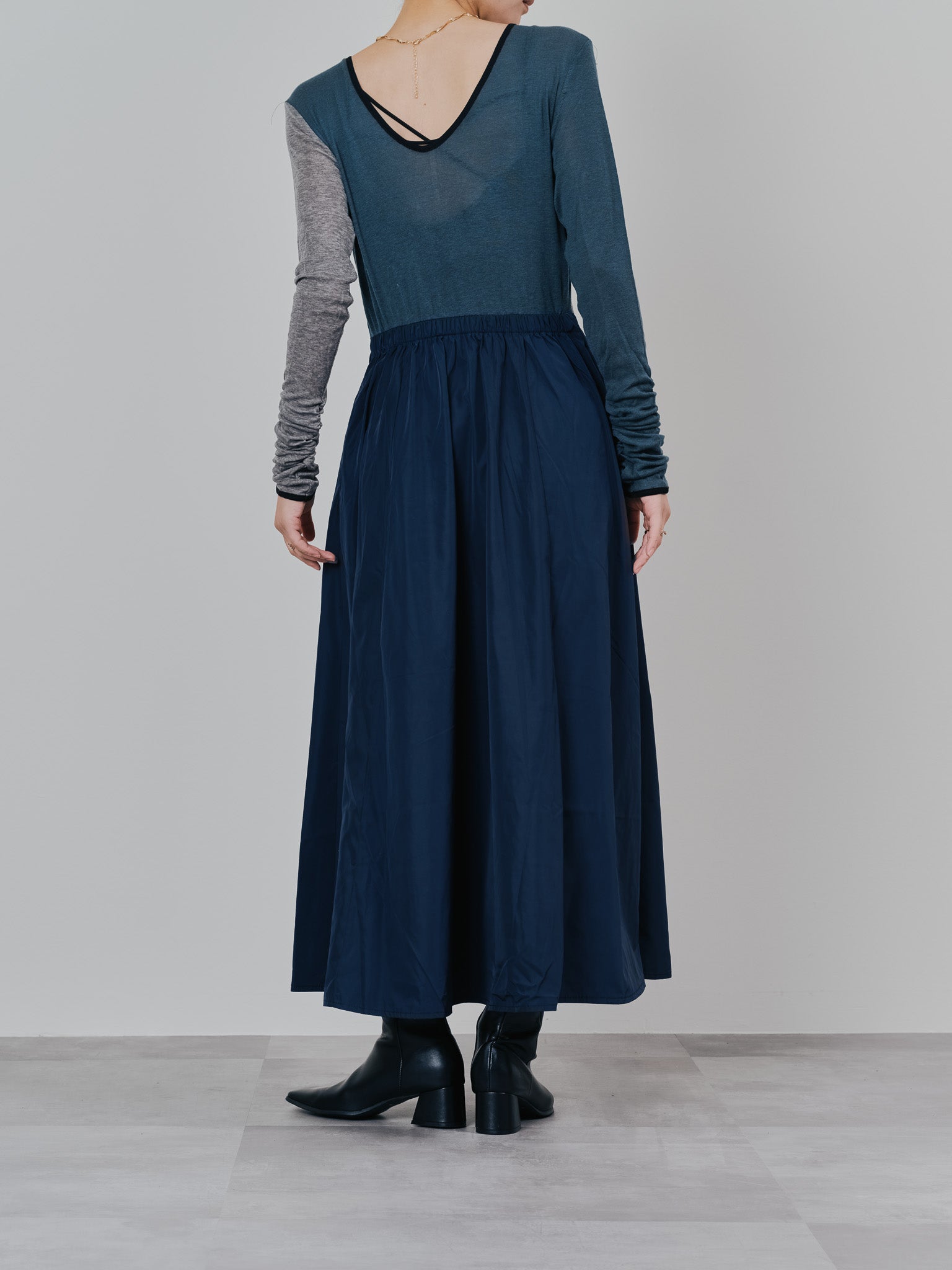 配色切替ワンピース [601417] dark navy