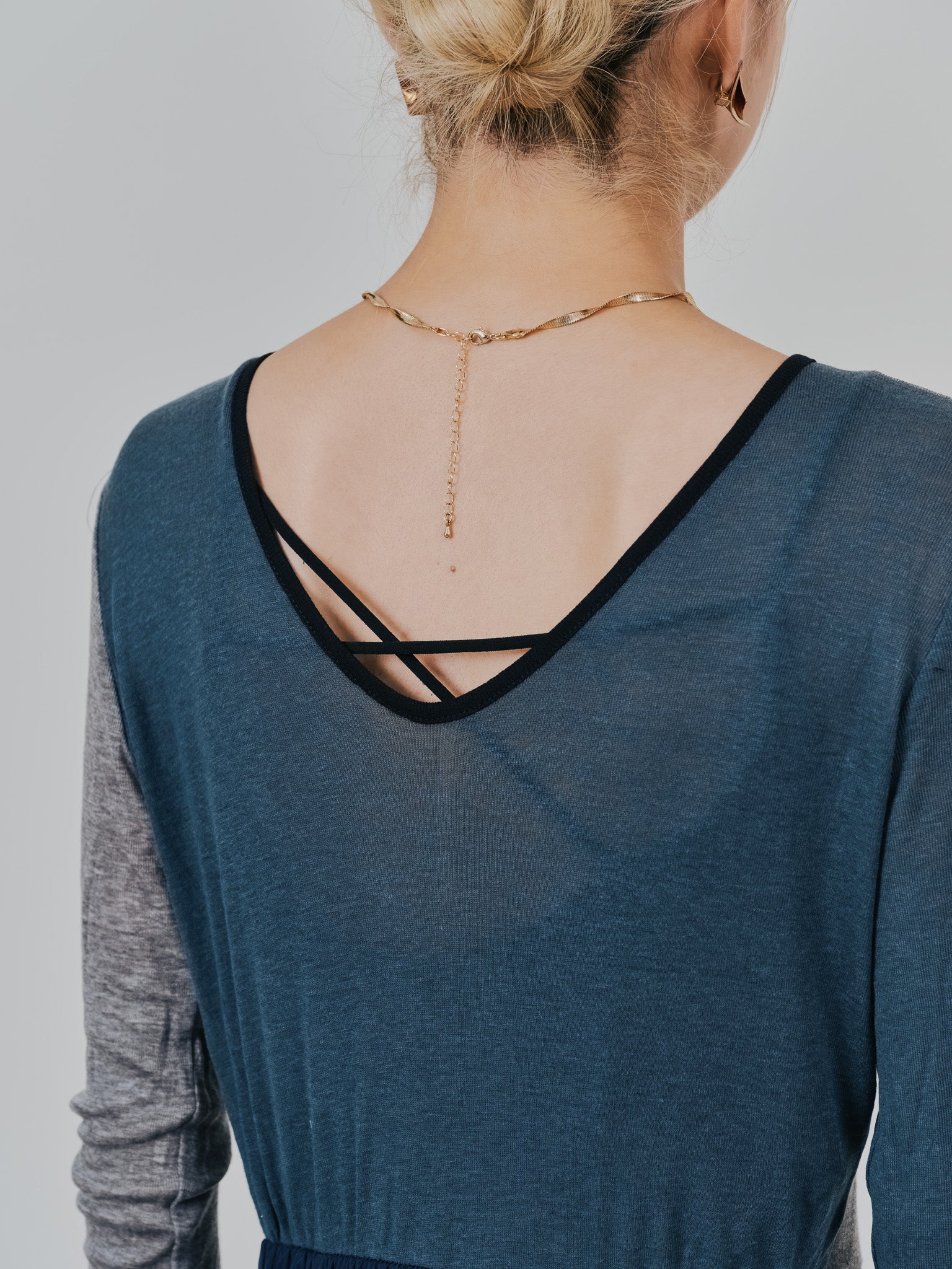 配色切替ワンピース [601417] dark navy