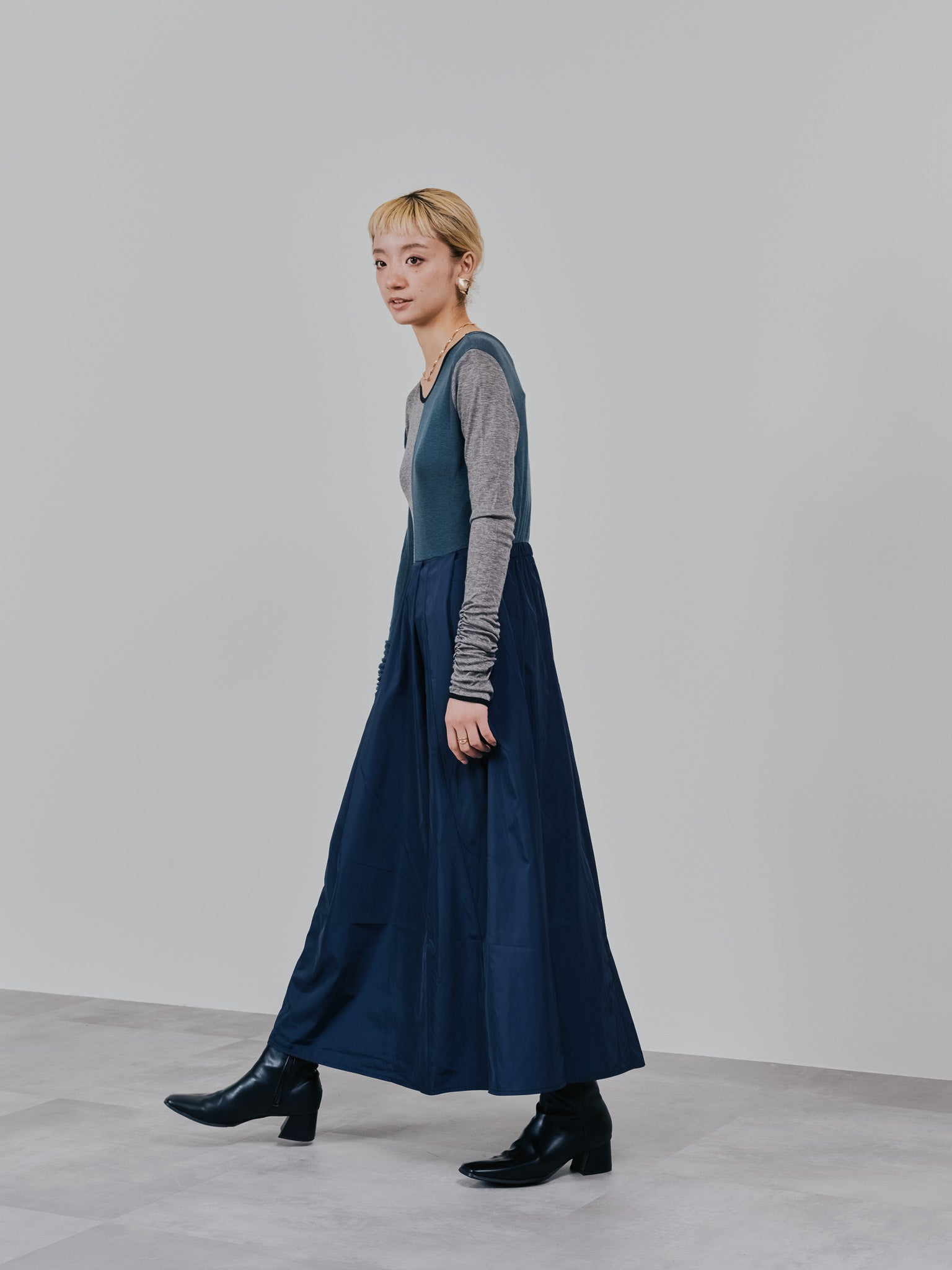 配色切替ワンピース [601417] dark navy