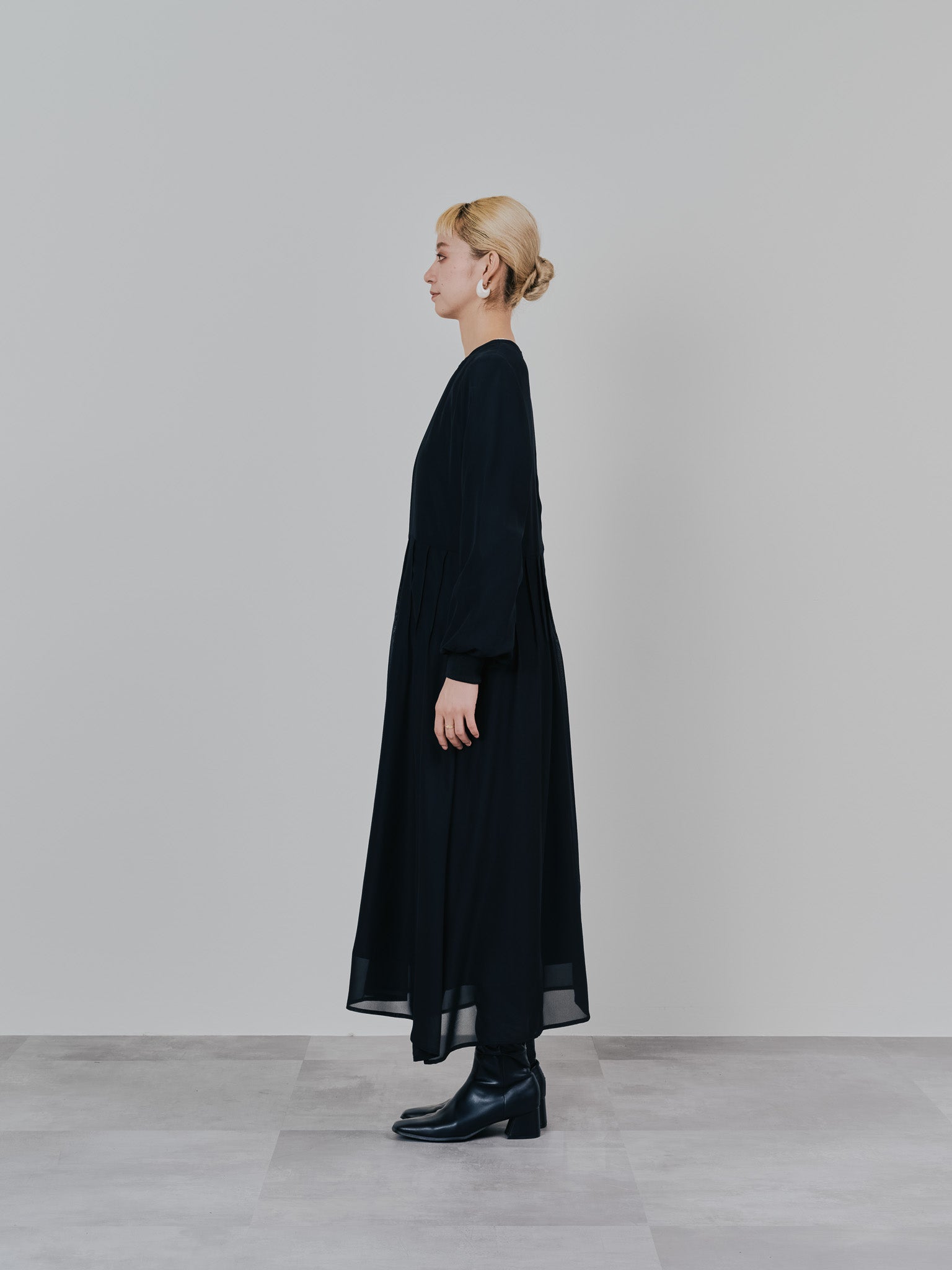 ピンタック配色ワンピース [605540] black