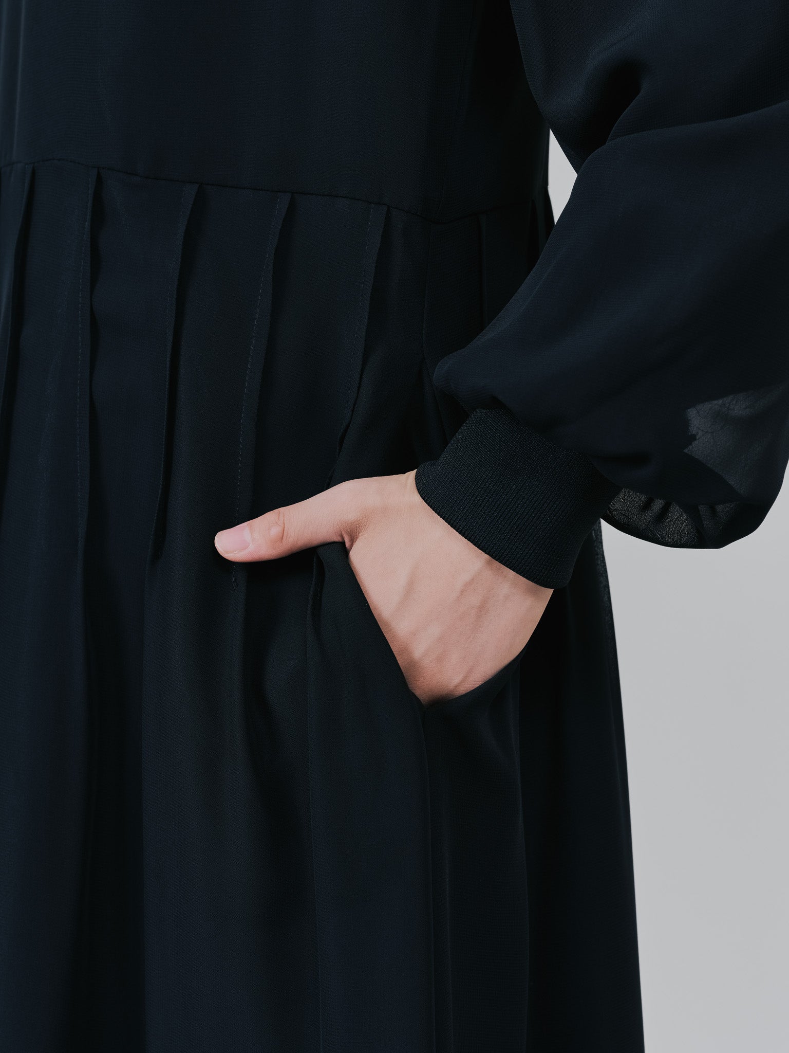 ピンタック配色ワンピース [605540] black