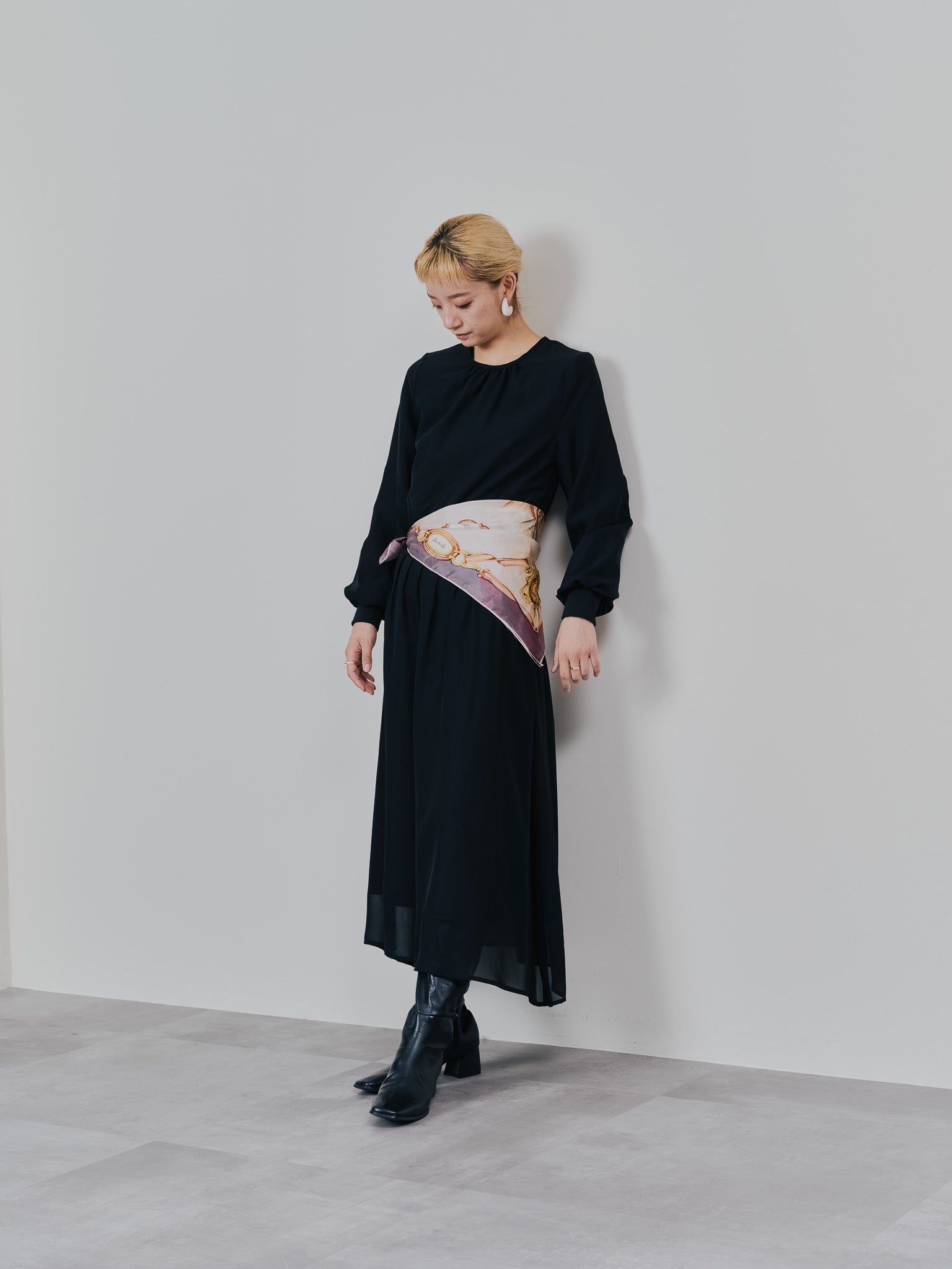 ピンタック配色ワンピース [605540] black
