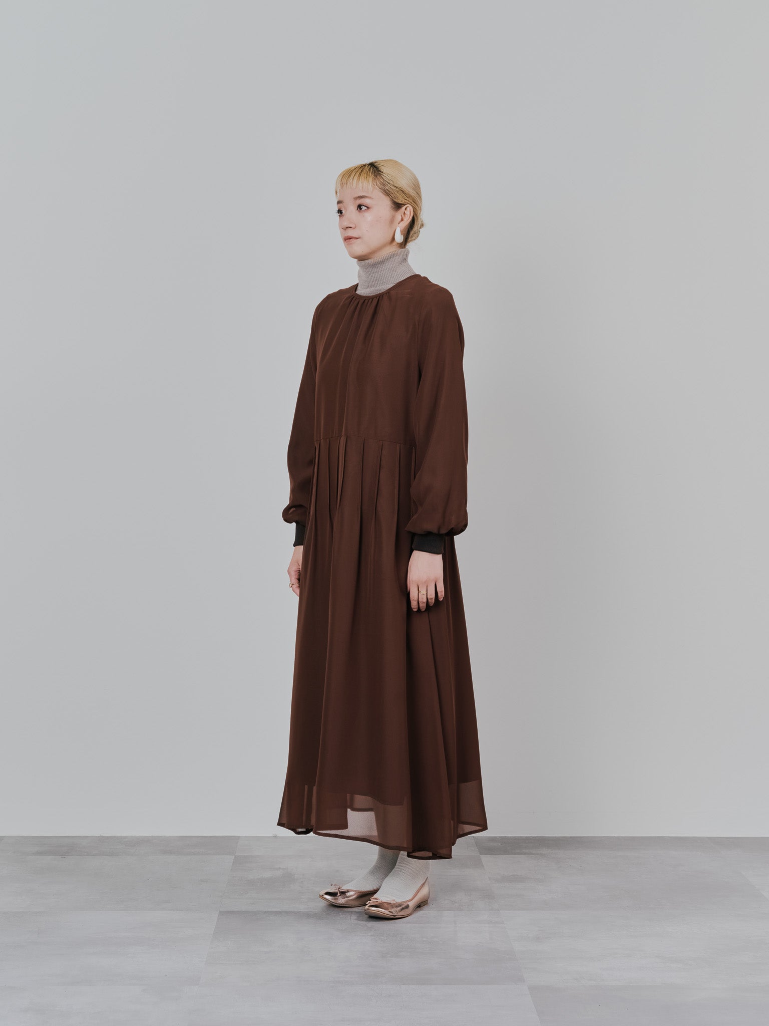 ピンタック配色ワンピース [605540] brown