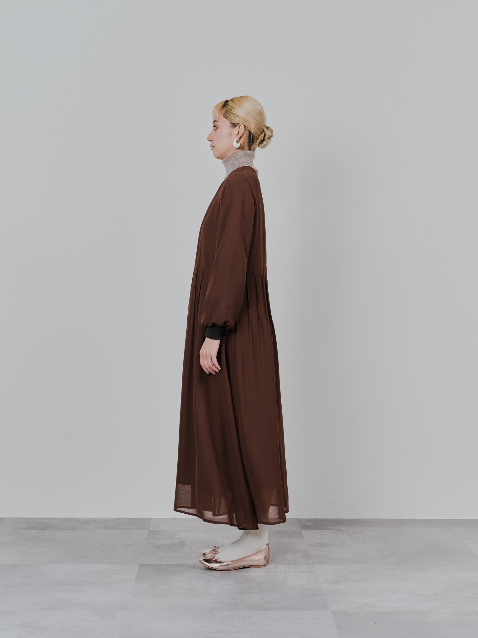 ピンタック配色ワンピース [605540] brown