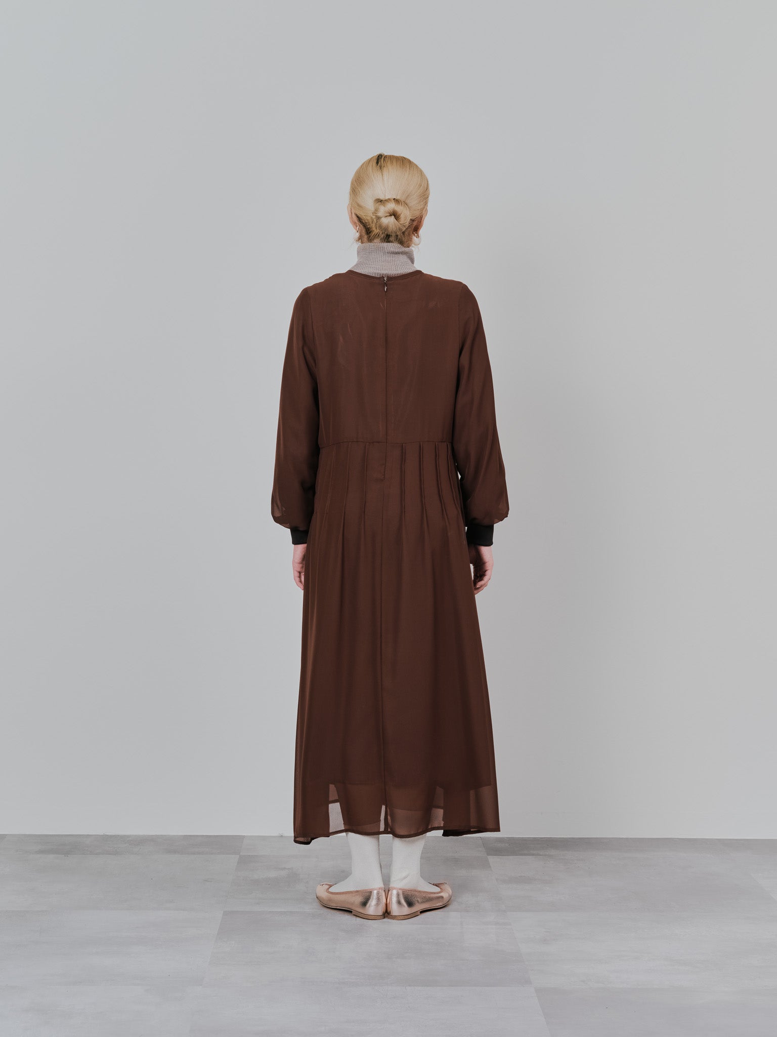 ピンタック配色ワンピース [605540] brown