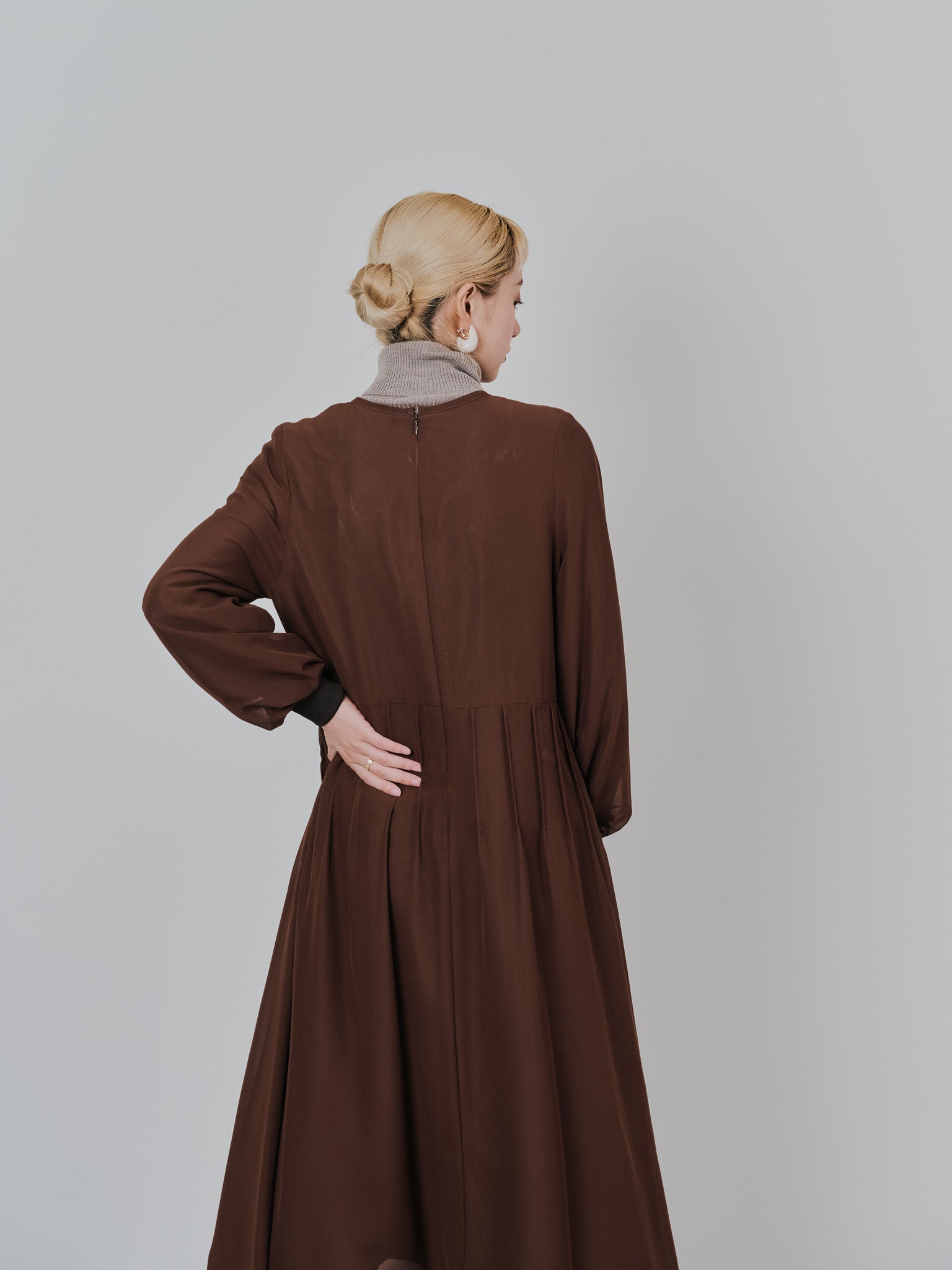 ピンタック配色ワンピース [605540] brown