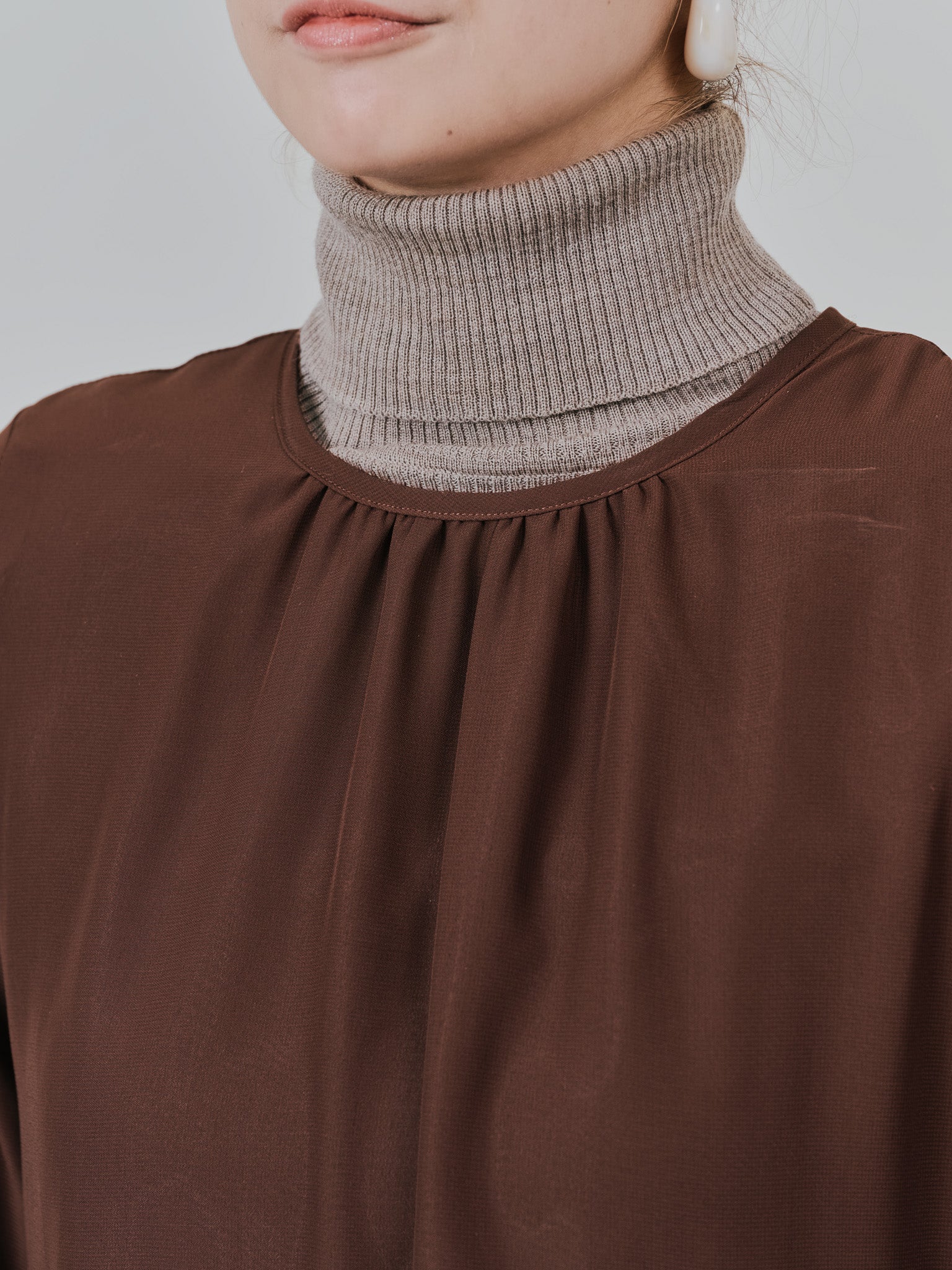 ピンタック配色ワンピース [605540] brown
