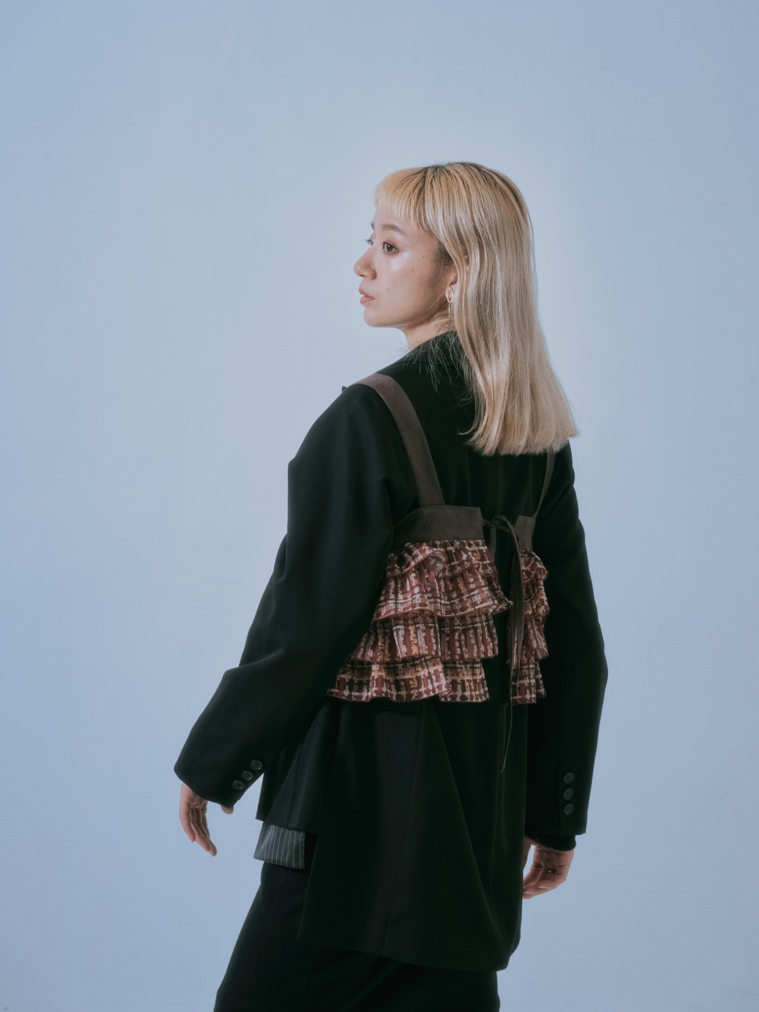 【SALE】チェックプリントフリルティアードビスチェ [603335] brown