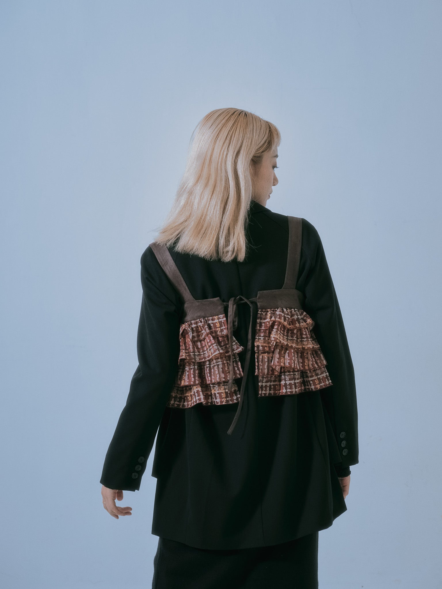 【SALE】チェックプリントフリルティアードビスチェ [603335] brown