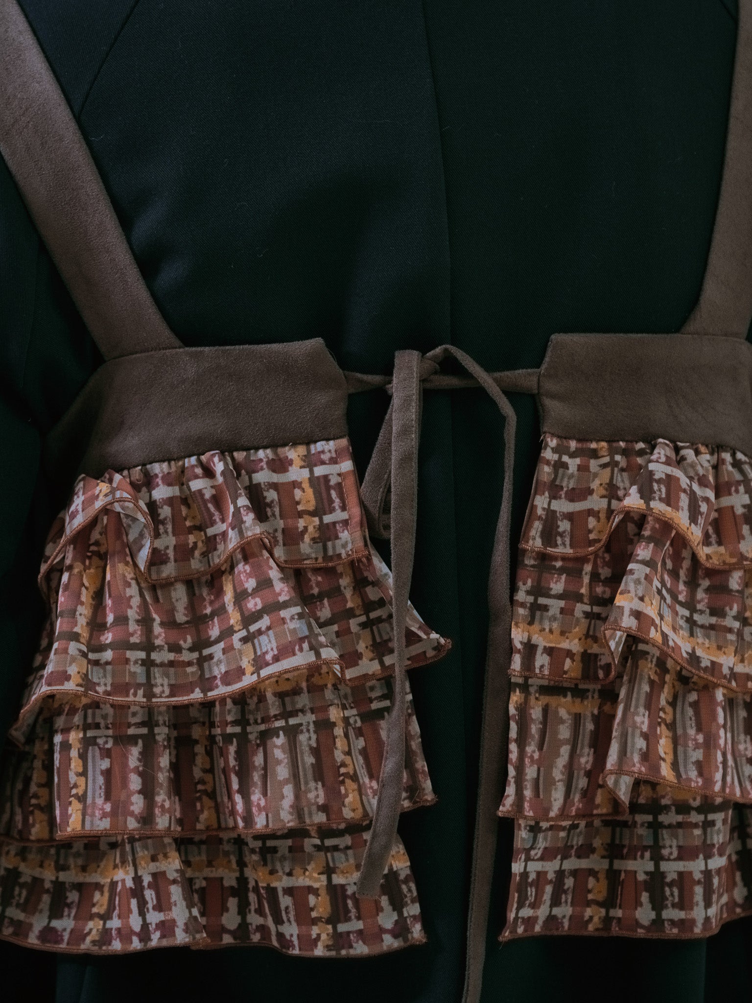 【TIME SALE 11/4まで!!】チェックプリントフリルティアードビスチェ [603335] brown