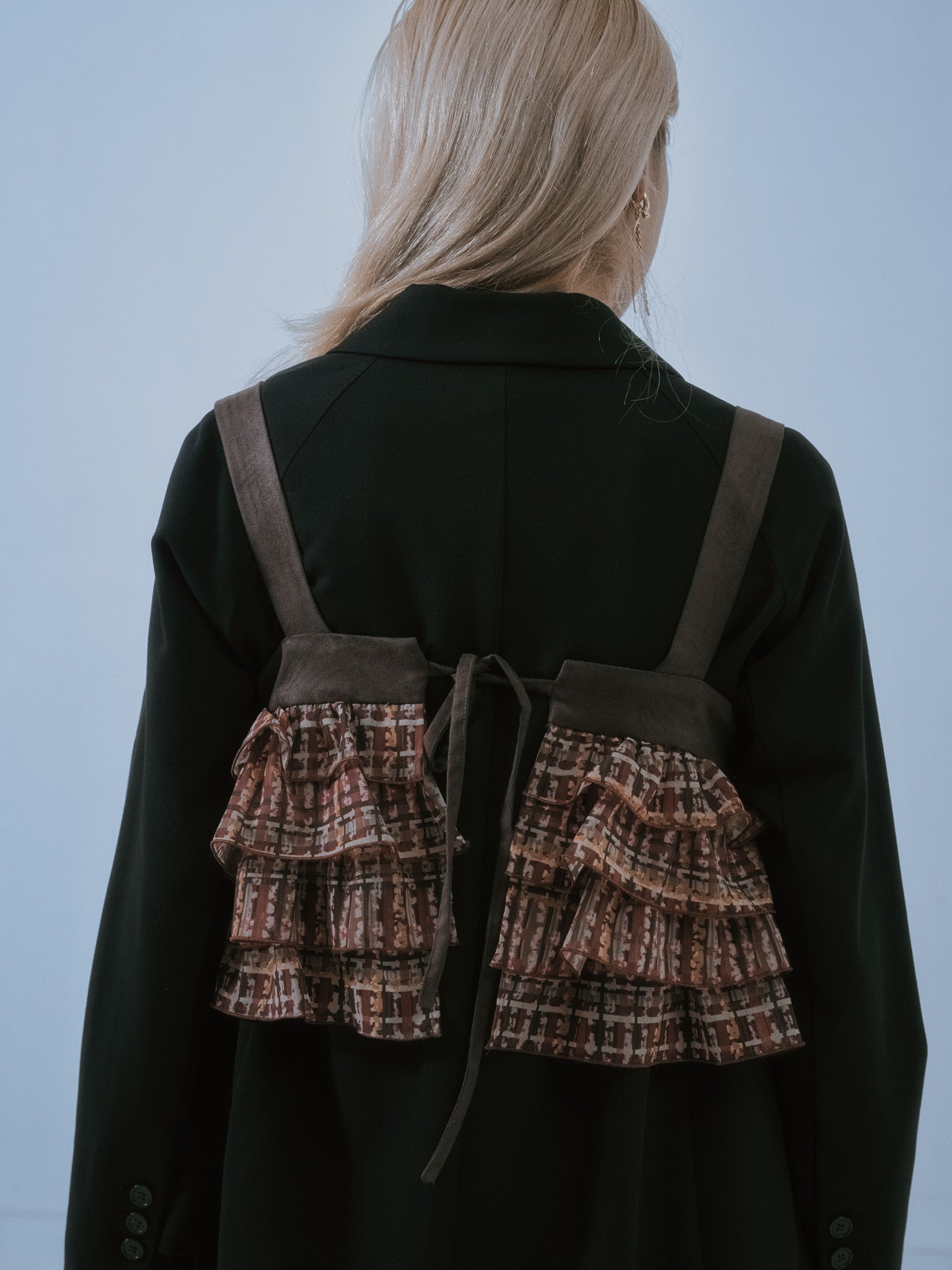 【SALE】チェックプリントフリルティアードビスチェ [603335] brown