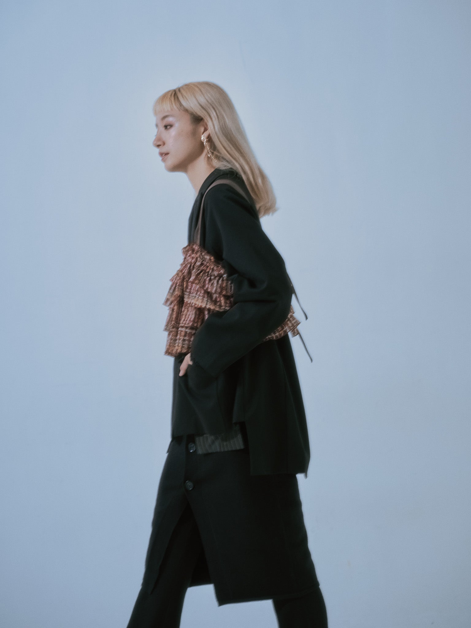 【TIME SALE 11/4まで!!】チェックプリントフリルティアードビスチェ [603335] brown