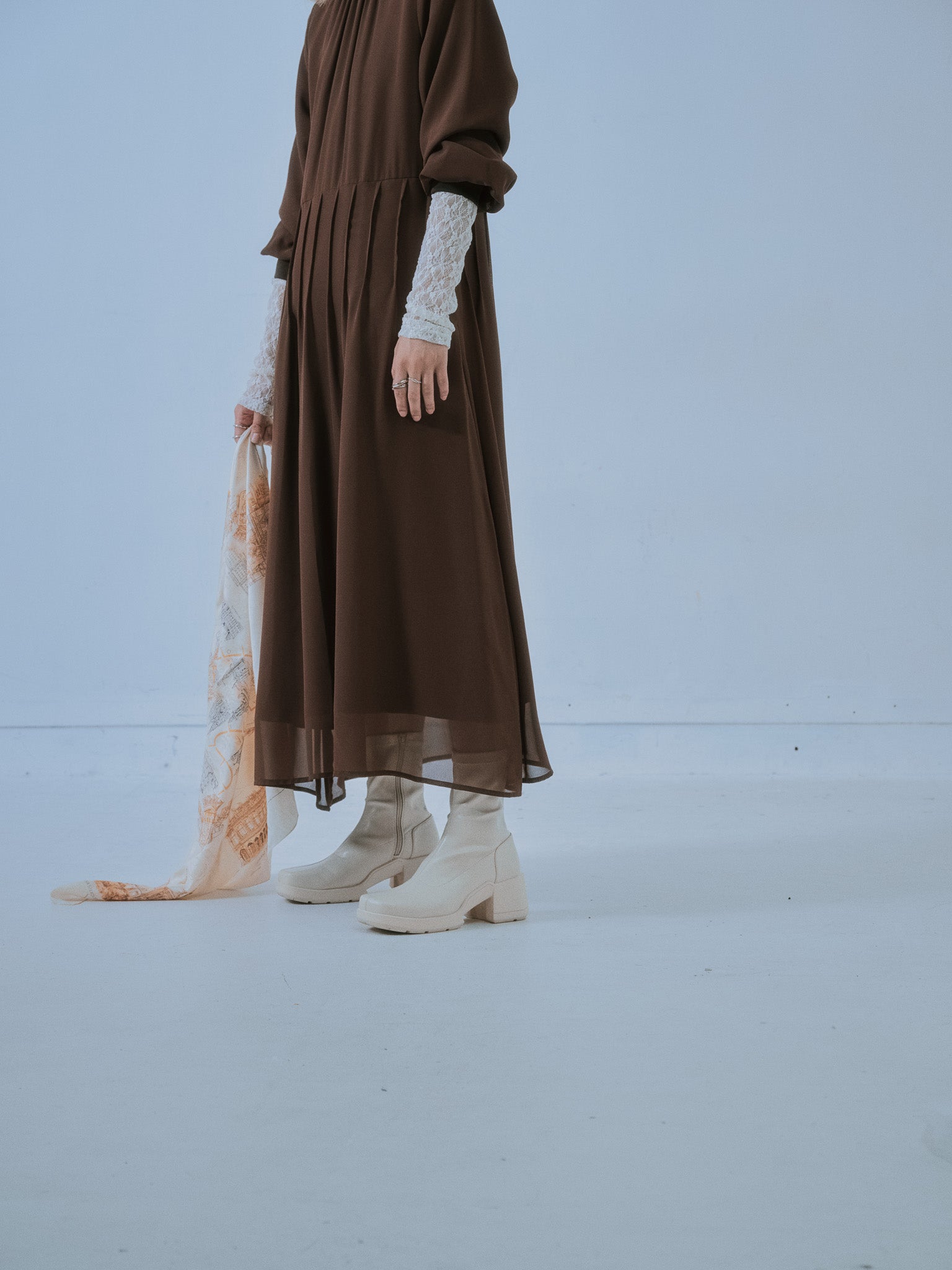 ピンタック配色ワンピース [605540] brown