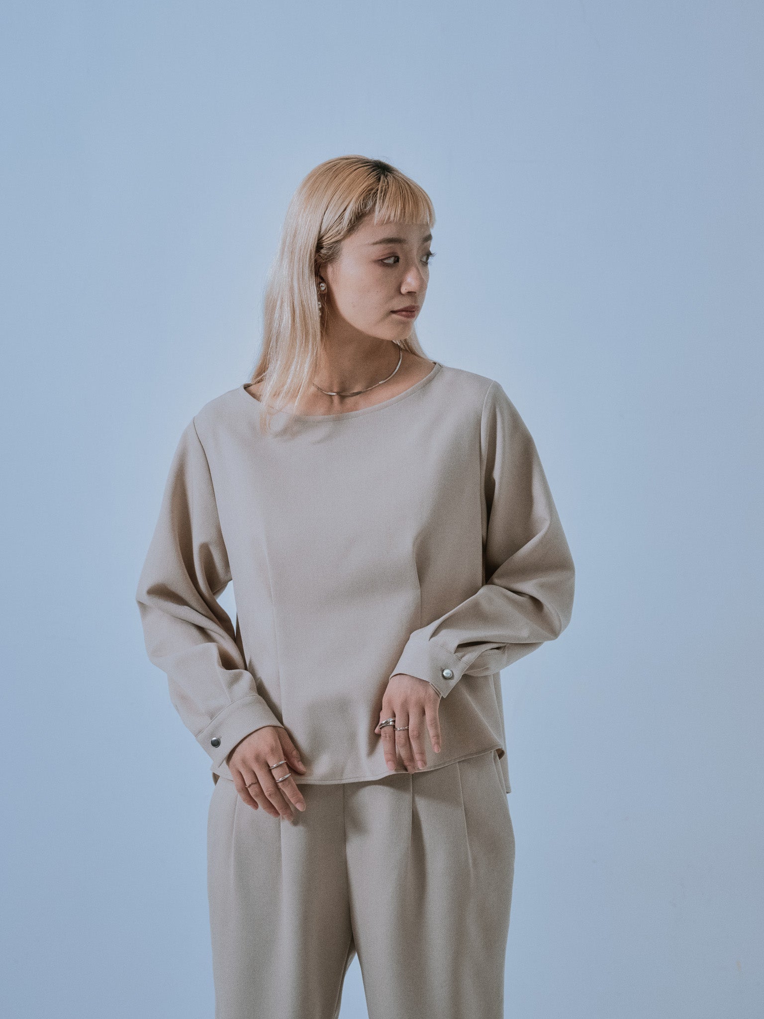 【SALE】ウエストタックウールライクツイルトップス [608327] light beige