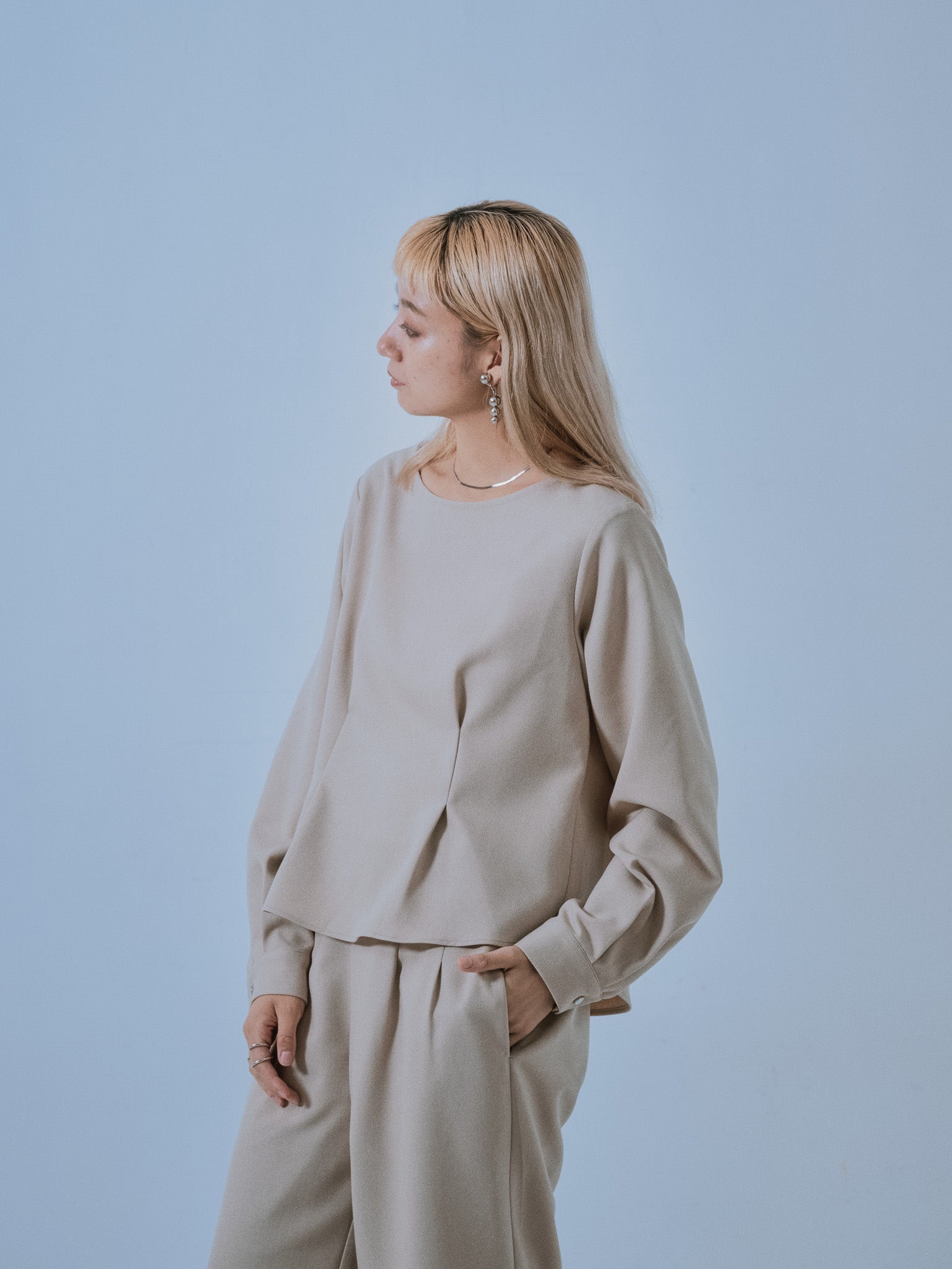 【SALE】ウエストタックウールライクツイルトップス [608327] light beige