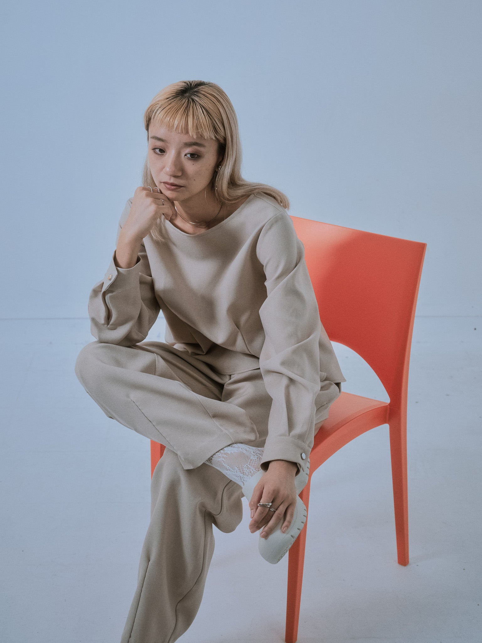 【-PRE SALE- 12/15 18:00まで!!】ウエストタックウールライクツイルトップス [608327] light beige