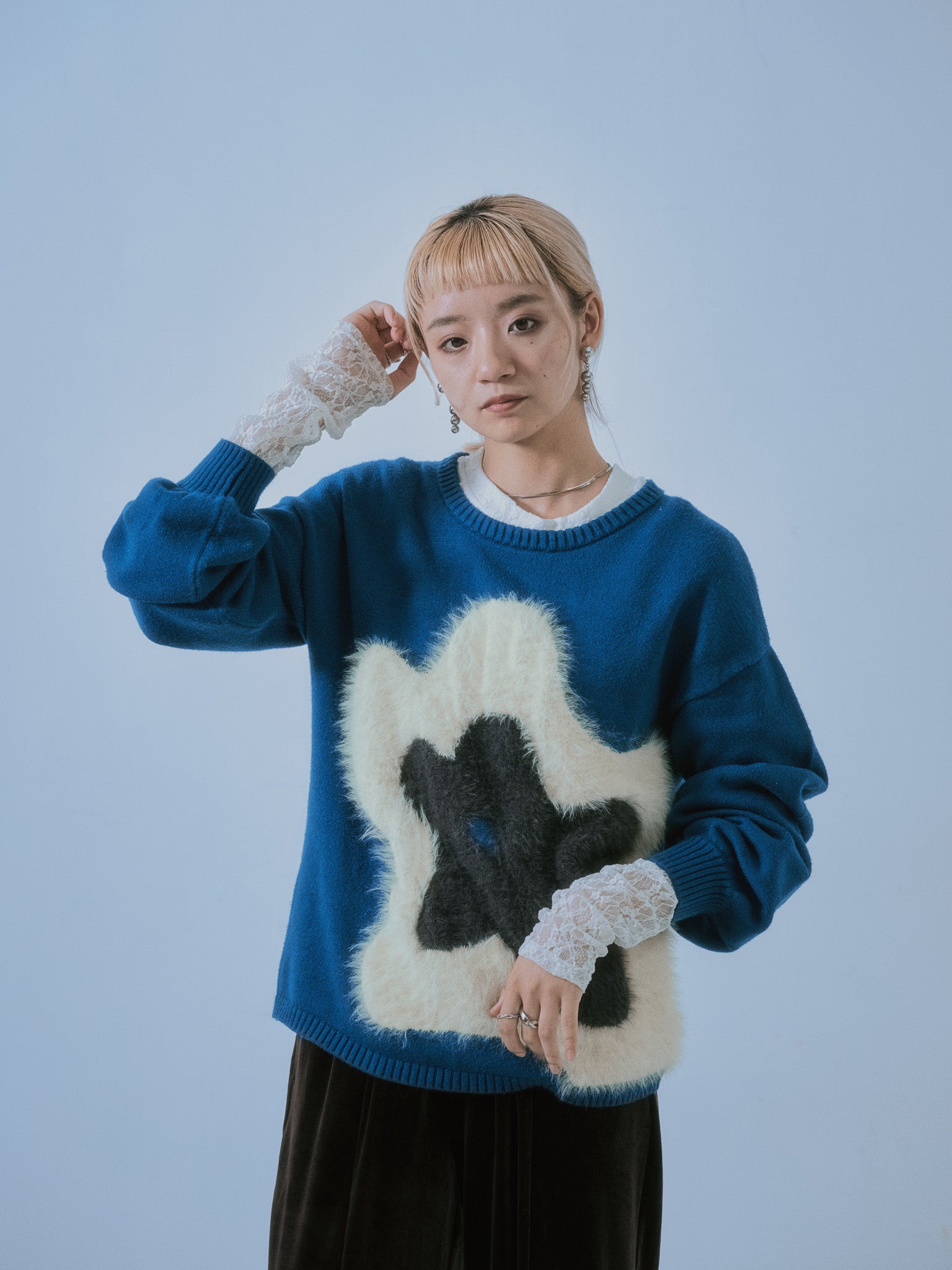 フラワーモチーフニットトップス [601408] peacock