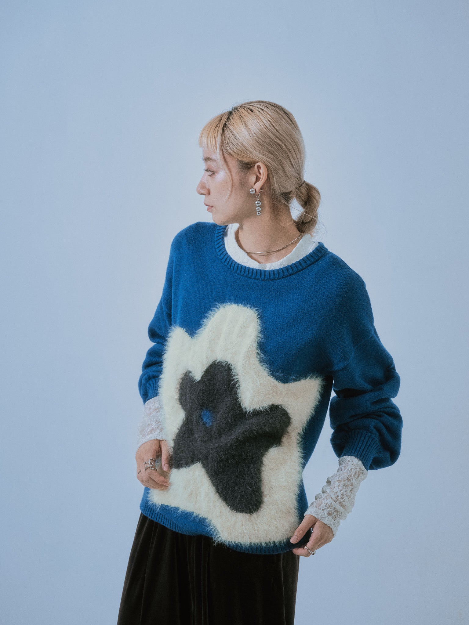 フラワーモチーフニットトップス [601408] peacock