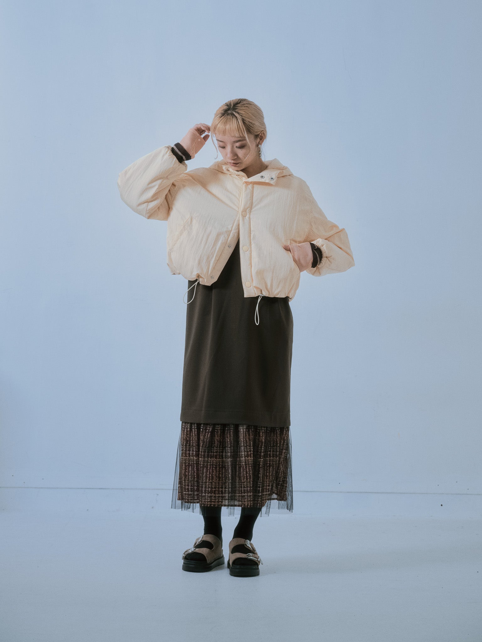 【SALE】ヘムチェックサスペンダー付スカート [603341] brown