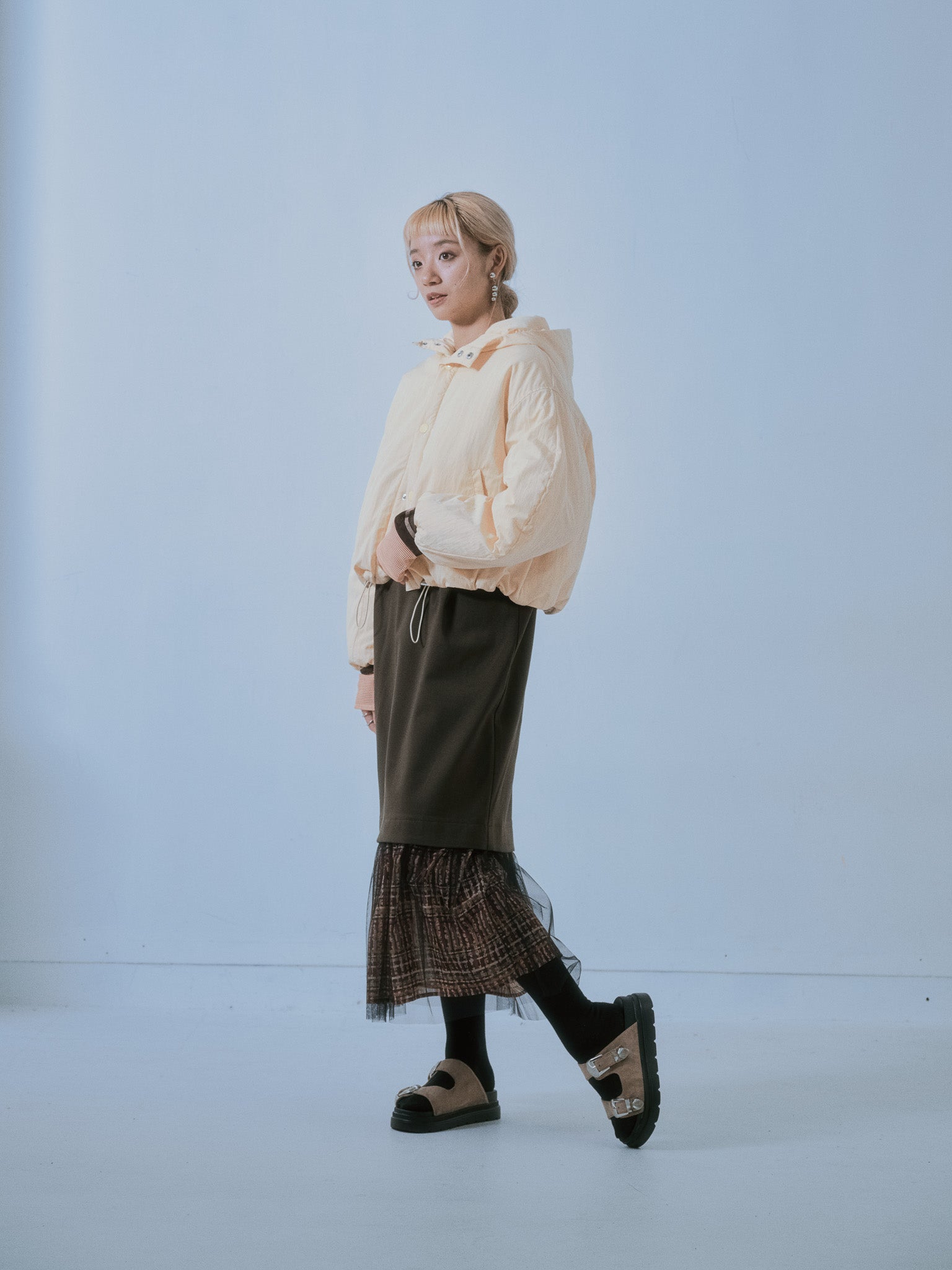 【-PRE SALE- 12/15 18:00まで!!】ヘムチェックサスペンダー付スカート [603341] brown