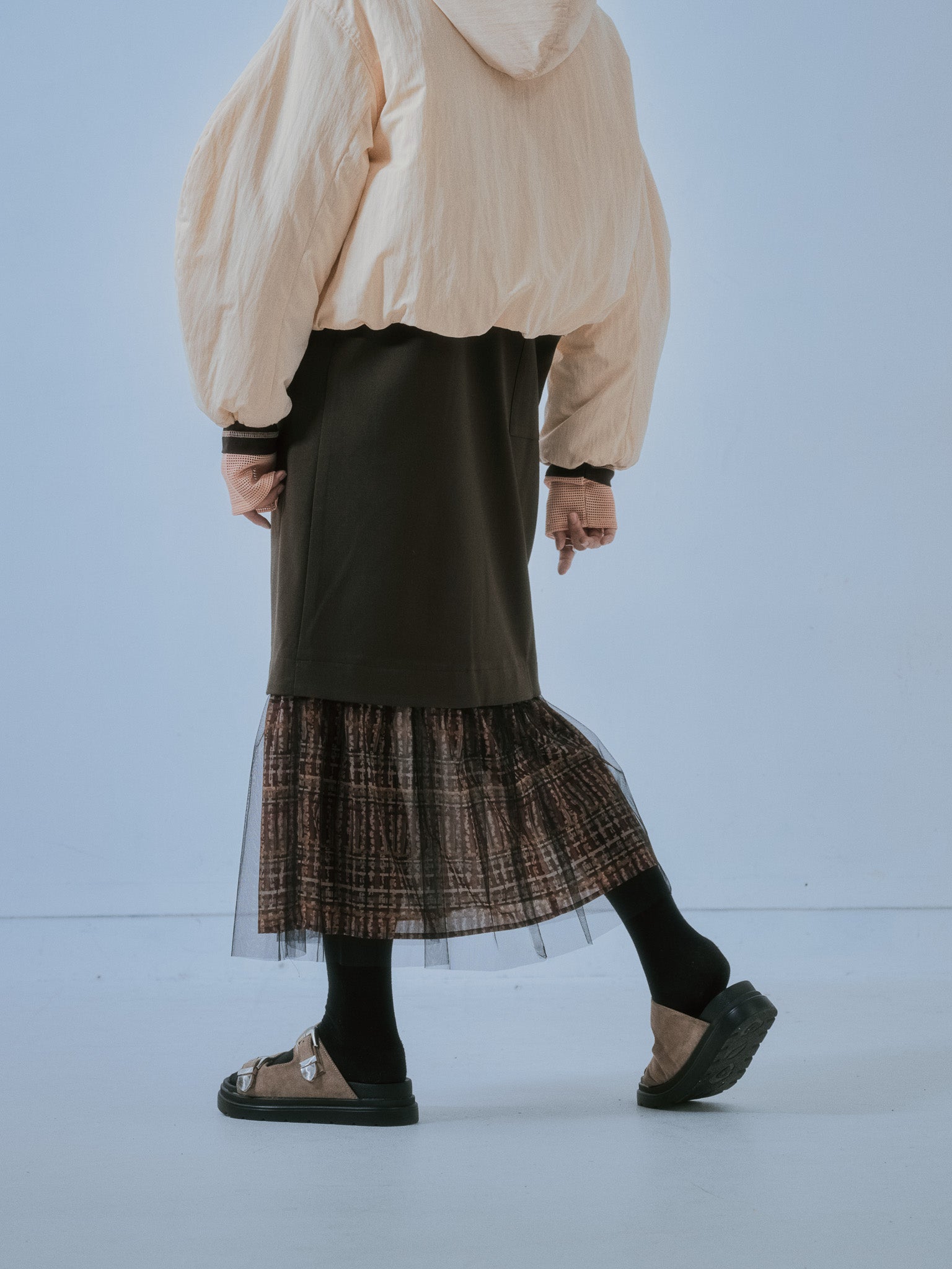 【-PRE SALE- 12/15 18:00まで!!】ヘムチェックサスペンダー付スカート [603341] brown