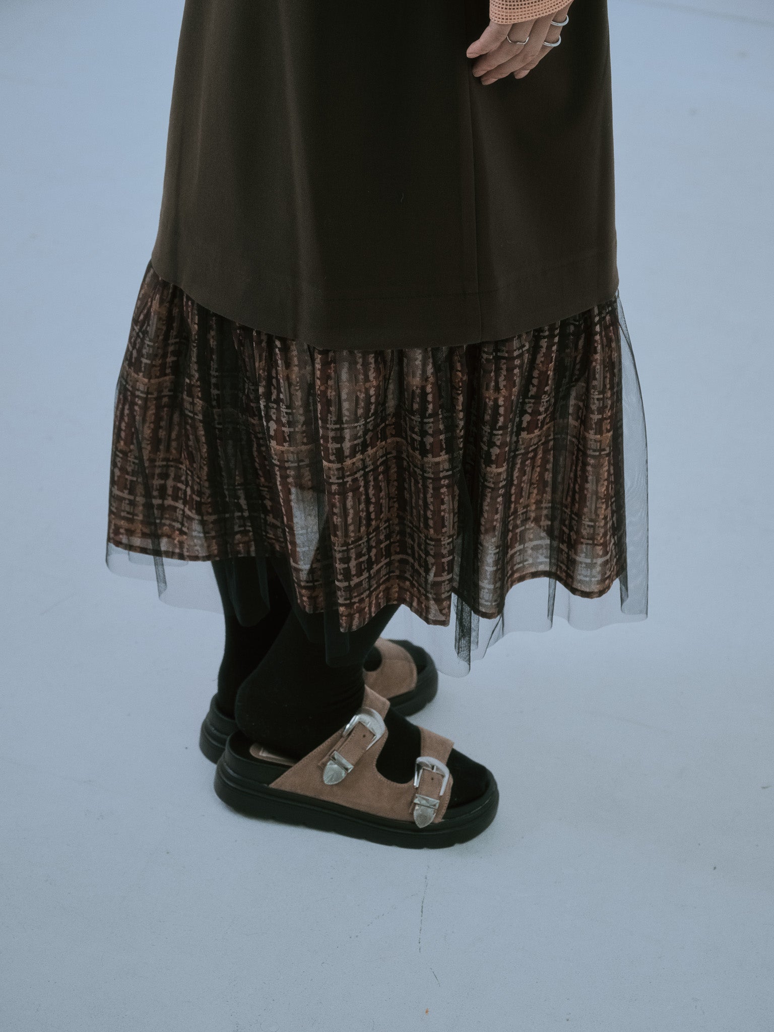 ヘムチェックサスペンダー付スカート [603341] brown