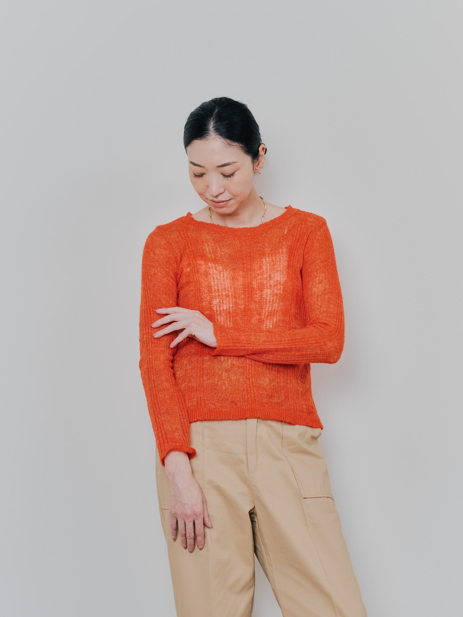 シアーモヘアニットトップス [605530] orange