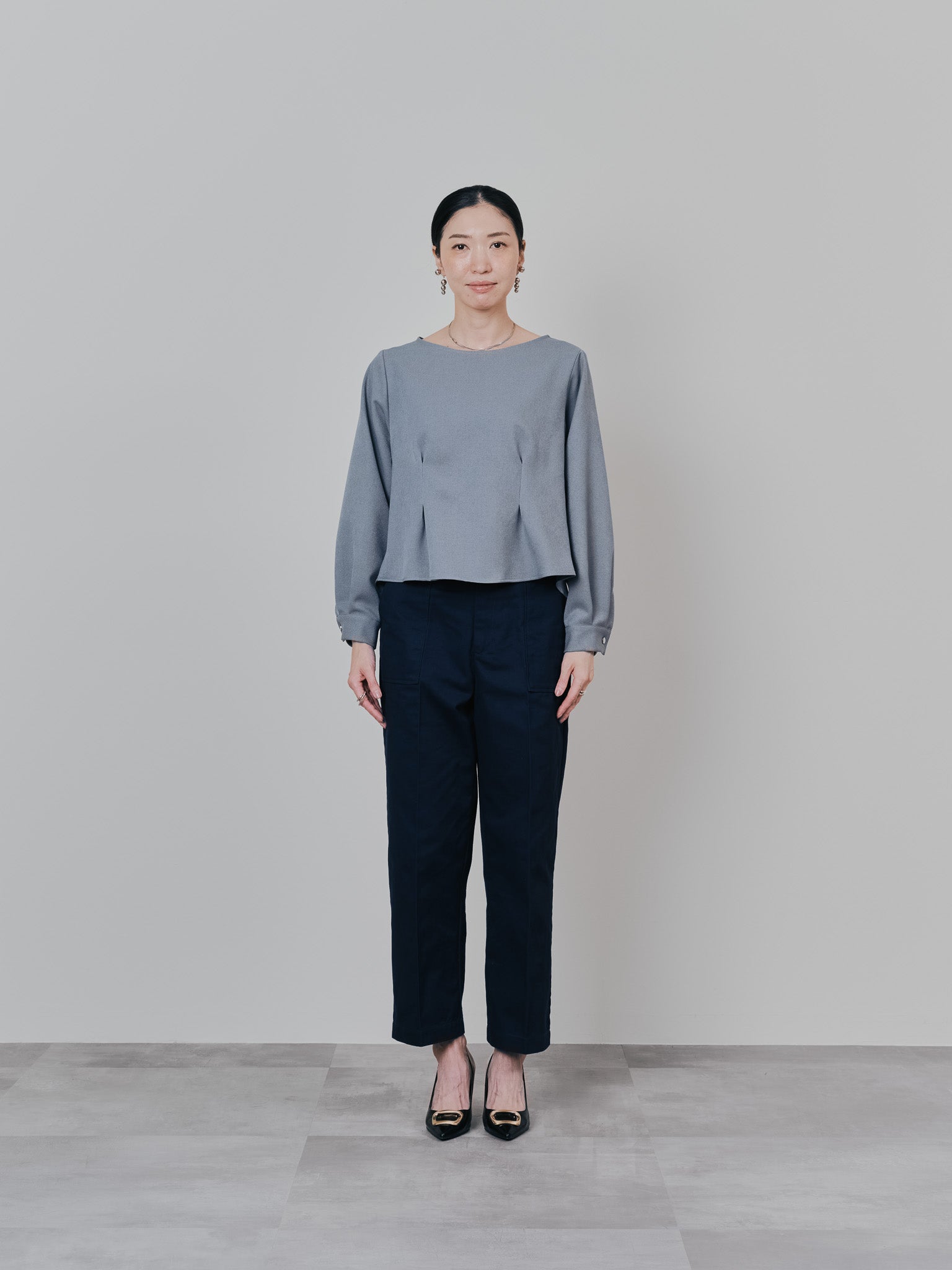 ウエストタックウールライクツイルトップス [608327] grey