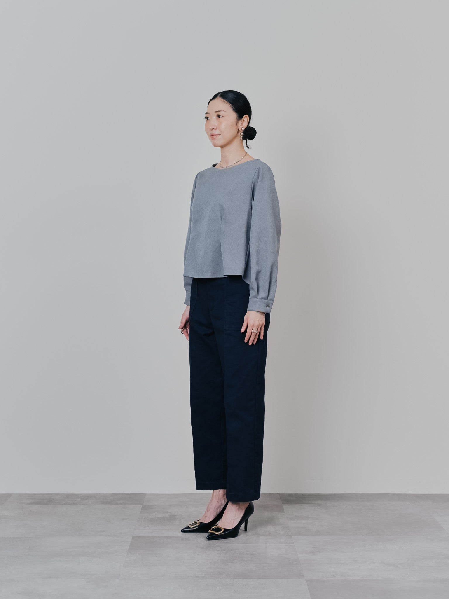 ウエストタックウールライクツイルトップス [608327] grey