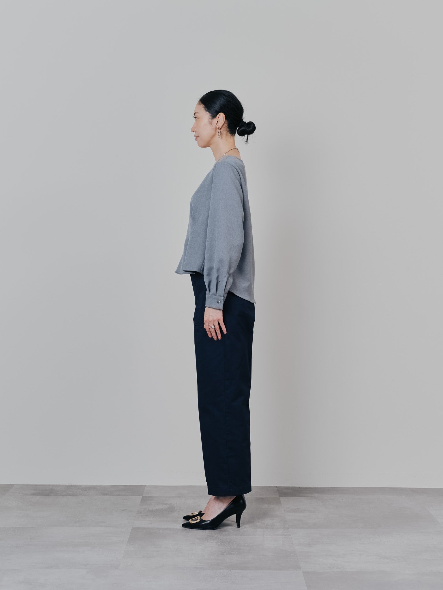 ウエストタックウールライクツイルトップス [608327] grey