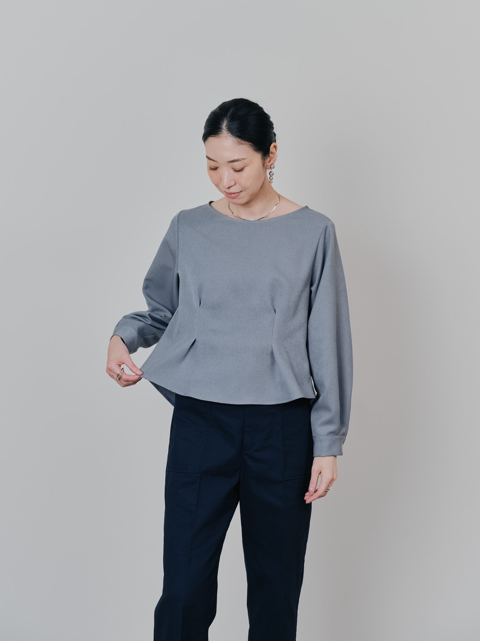 ウエストタックウールライクツイルトップス [608327] grey