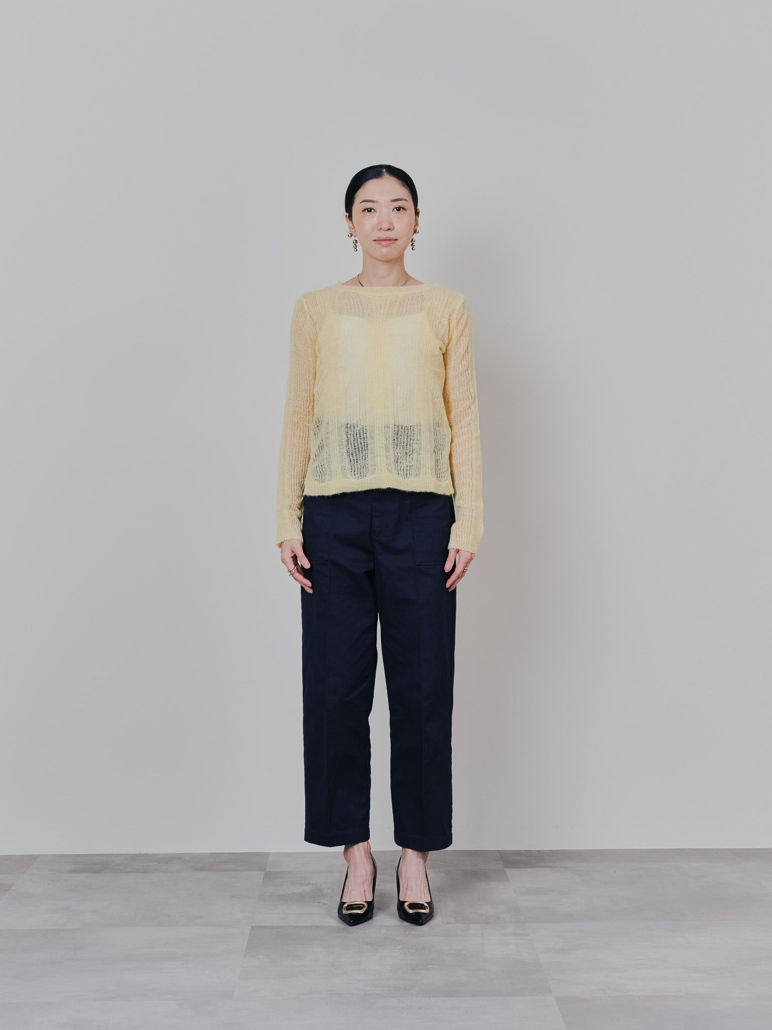 【SALE】シアーモヘアニットトップス [605530] yellow