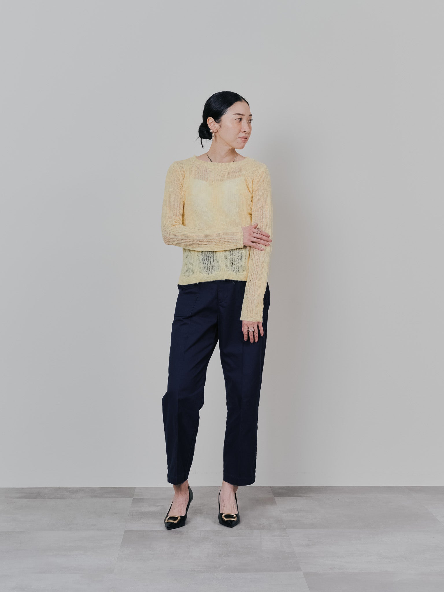 【SALE】シアーモヘアニットトップス [605530] yellow