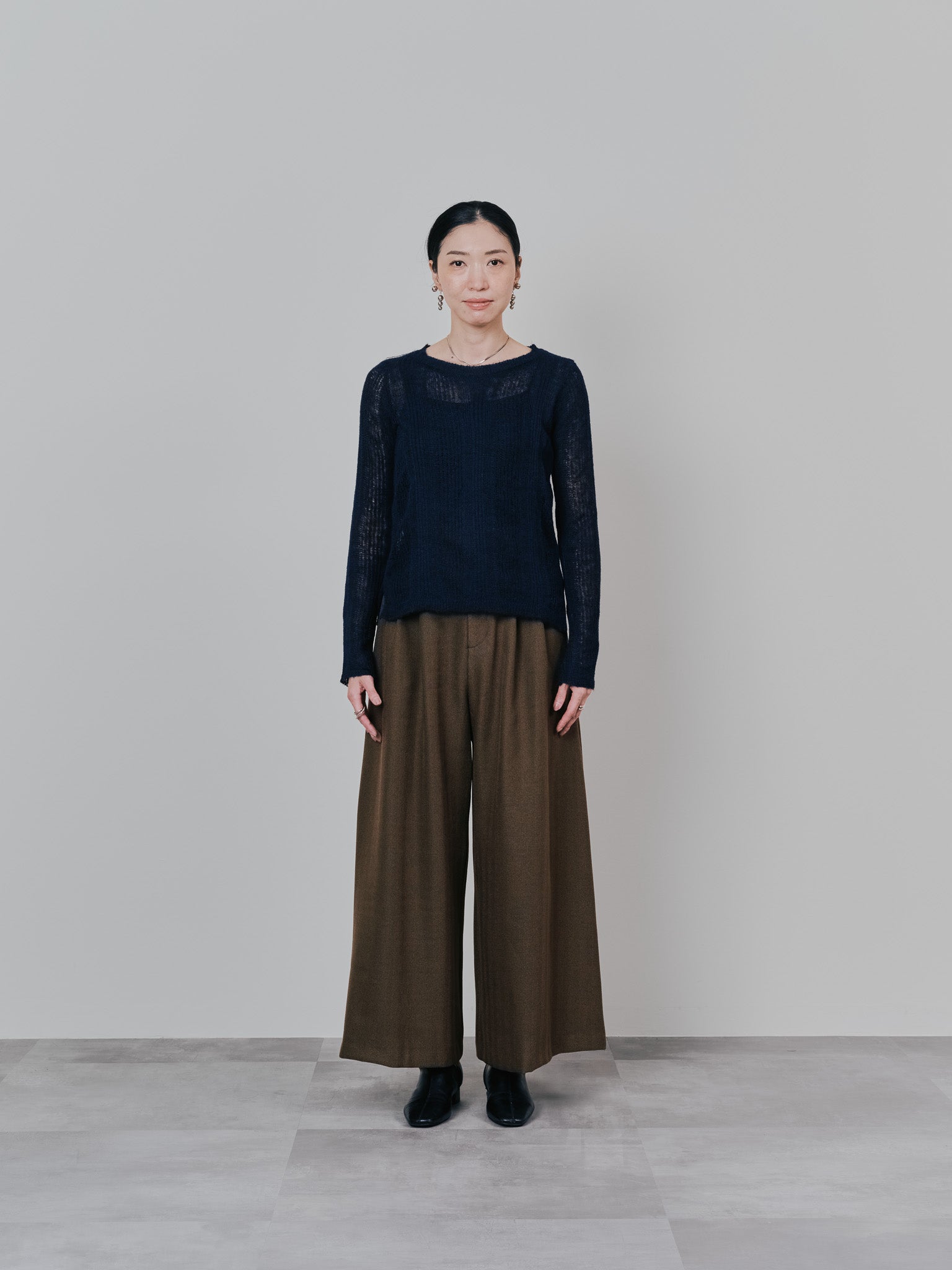 柄タックビックワイドパンツ [608320] brown