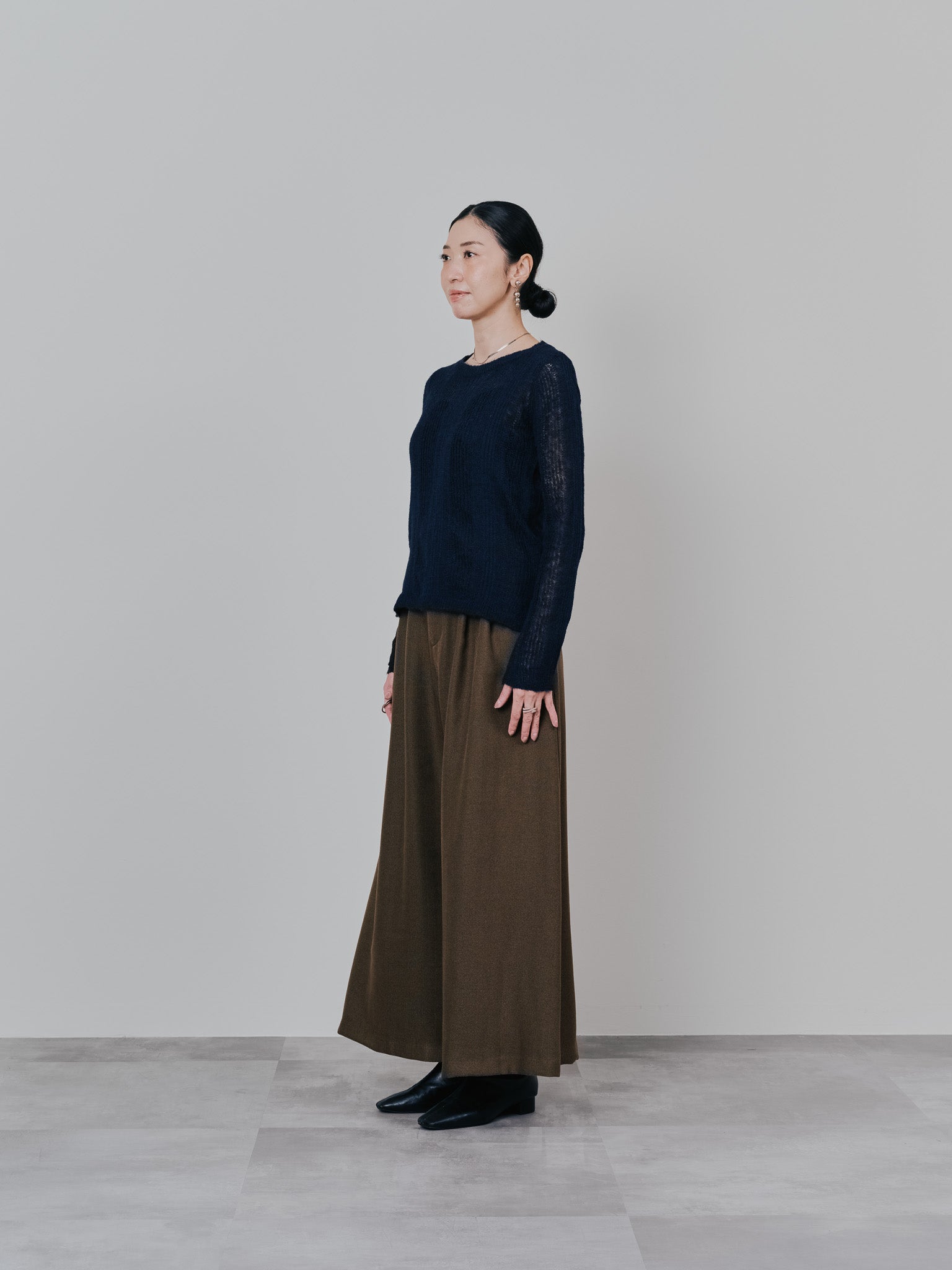 柄タックビックワイドパンツ [608320] brown