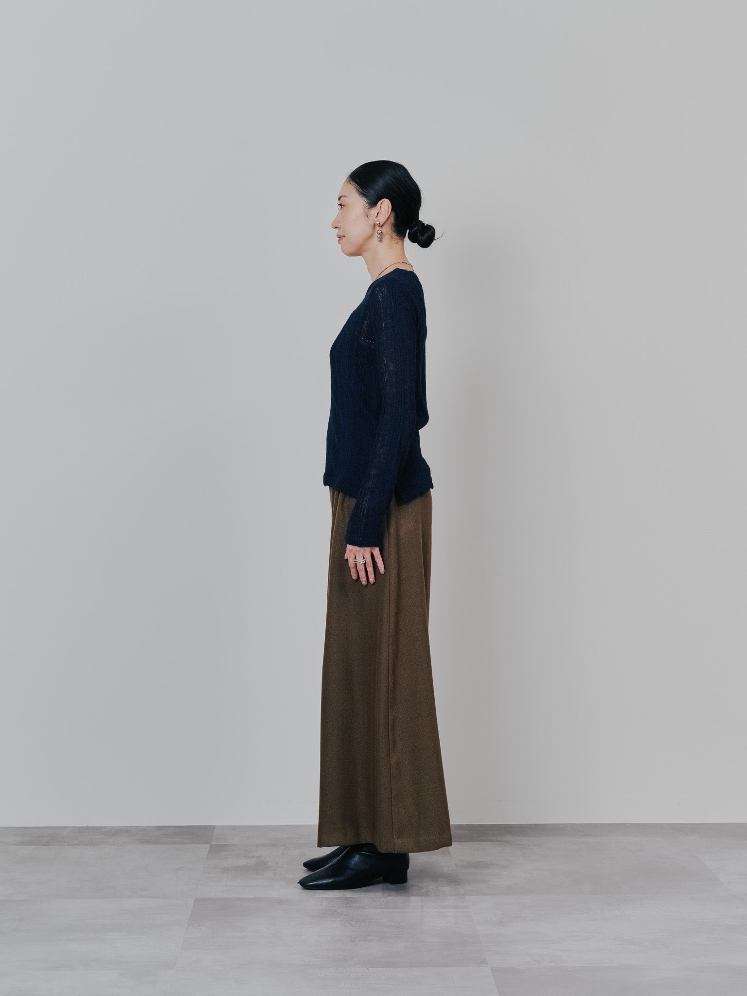 柄タックビックワイドパンツ [608320] brown